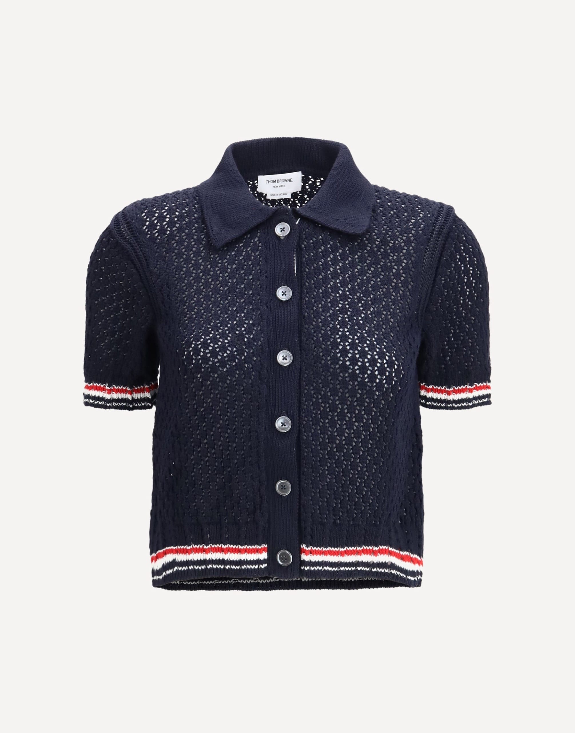 Thom Browne Hector Pointelle Short-Sleeve Cardigan