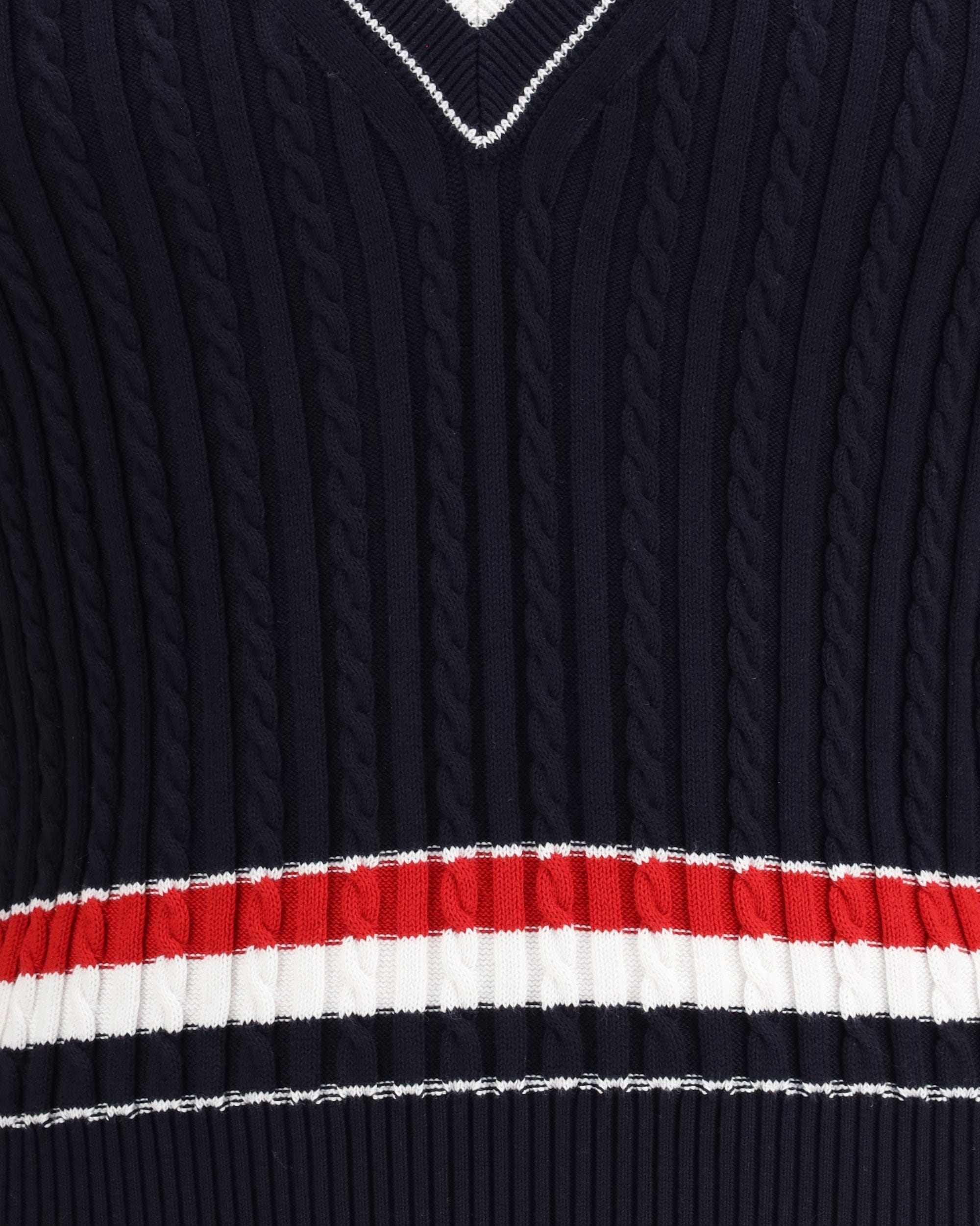 Thom Browne Intarsia Cable-Knit V-Neck Sweater
