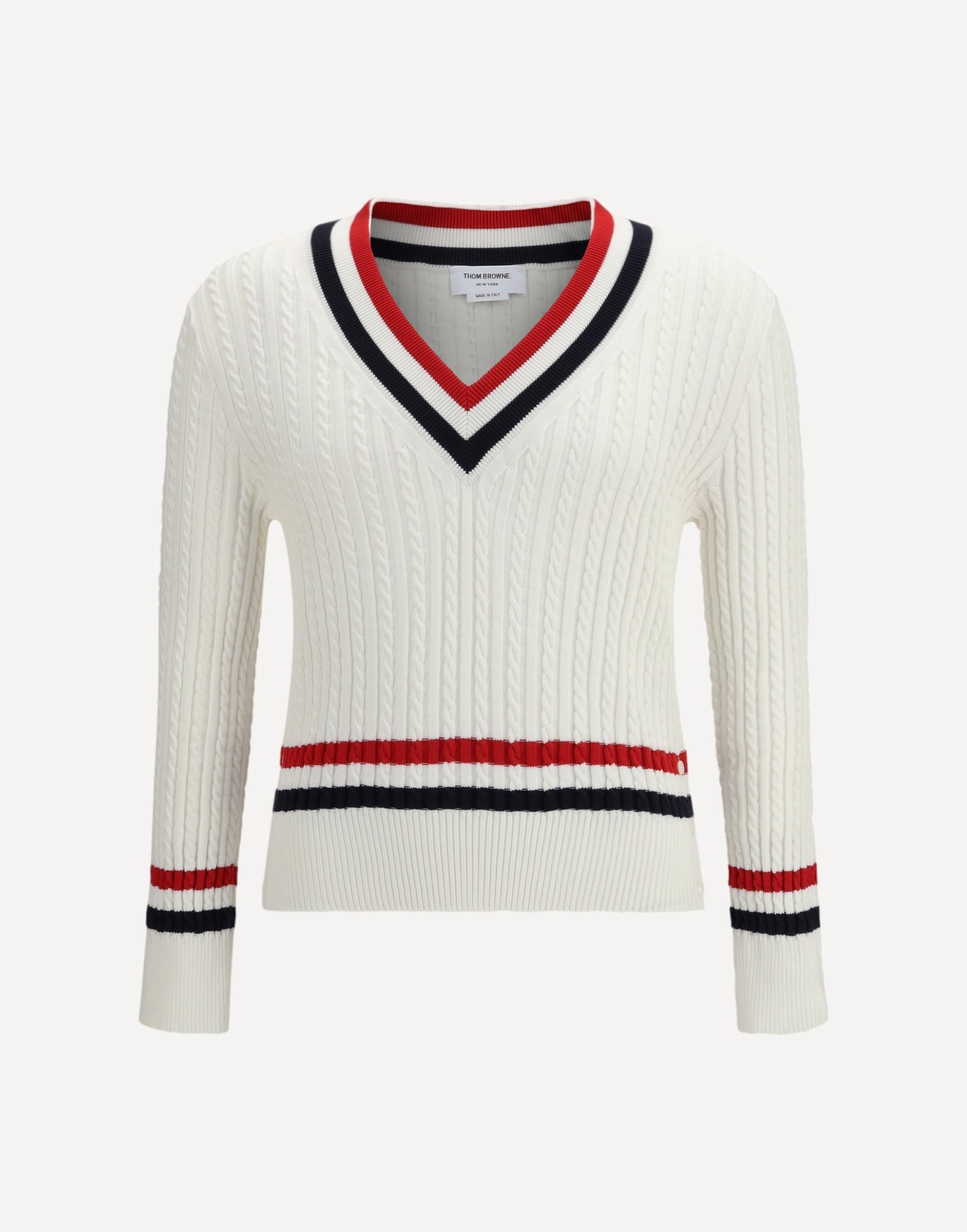 Thom Browne Intarsia Cable-Knit V-Neck Sweater