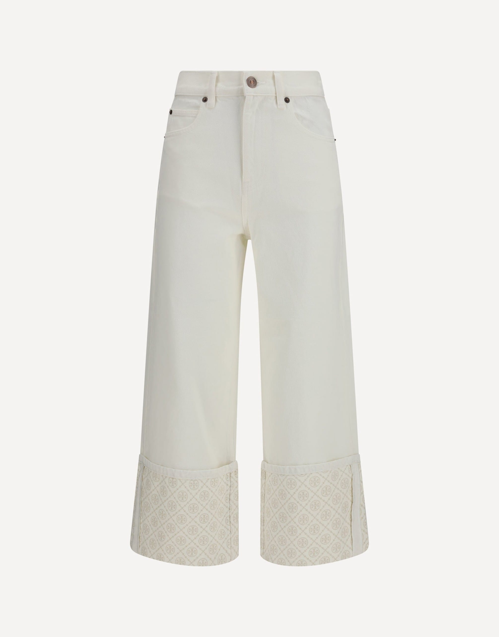 Tory Burch T Monogram Contrast Cuff Straight-Leg Jeans