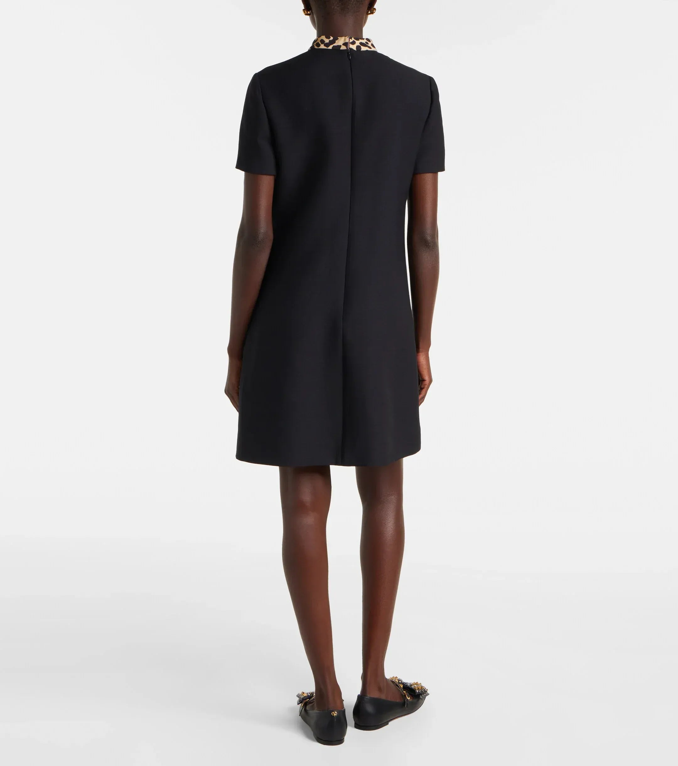 Valentino Embellished Pussy-Bow Crepe Mini Dress