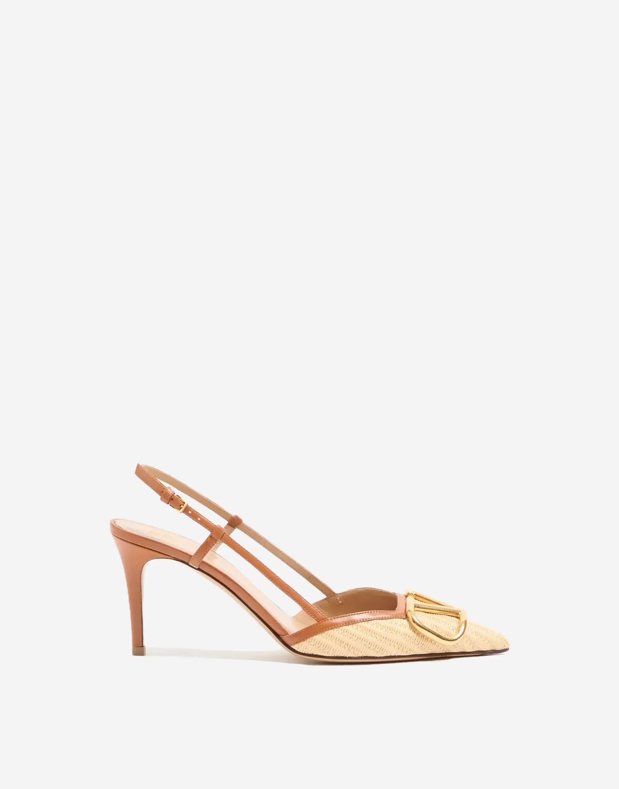 Valentino Garavani 80mm VLogo Signature Raffia Slingback Pumps