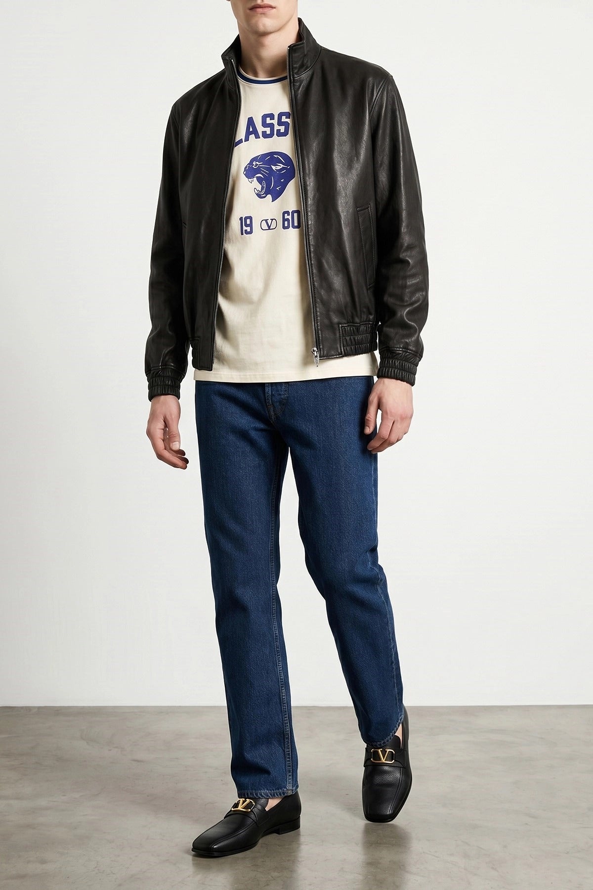 Valentino Garavani Black High-Neck Leather Jacket - alternate view