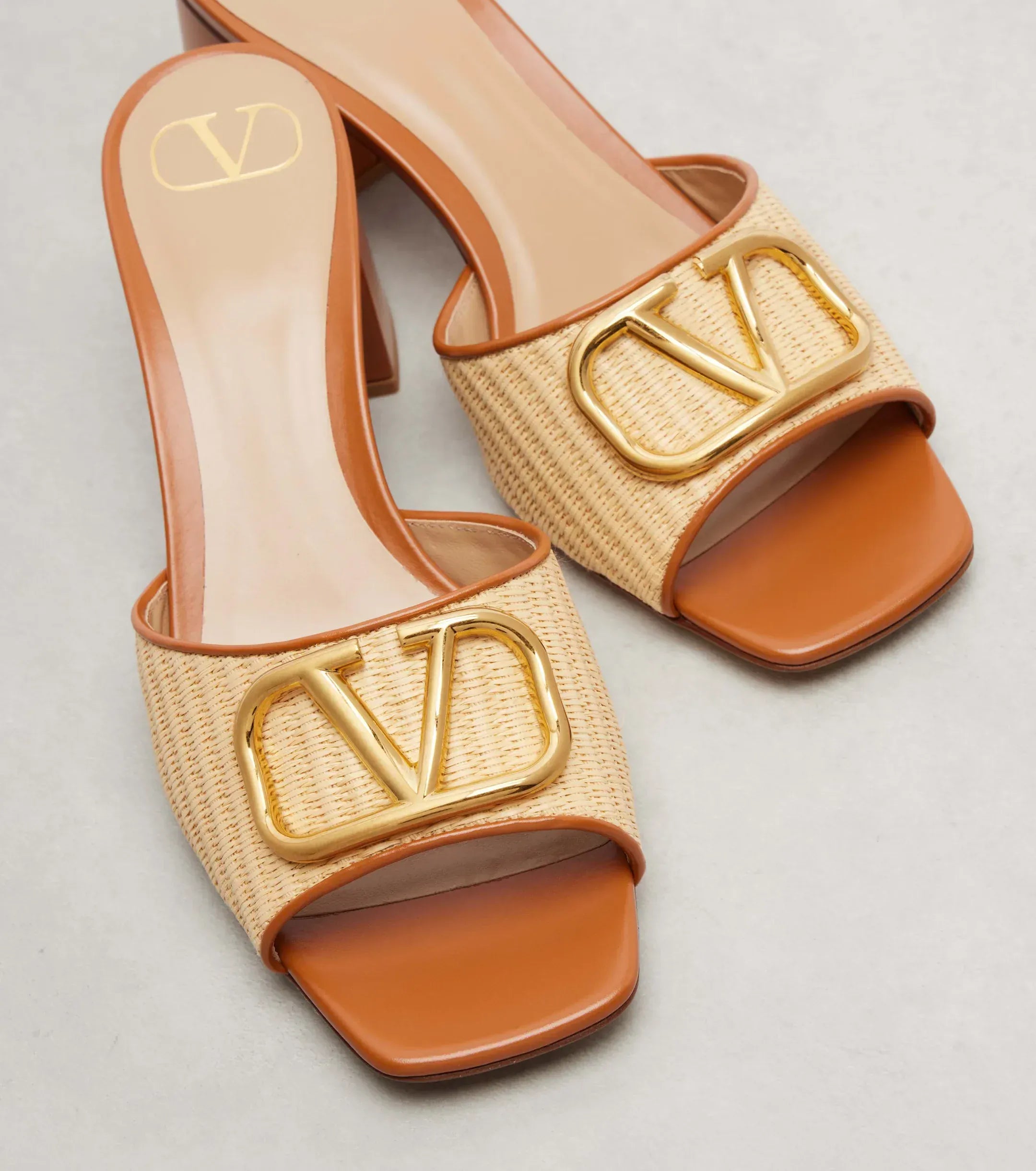 Valentino Garavani Leather-Trimmed VLogo Raffia Sandals
