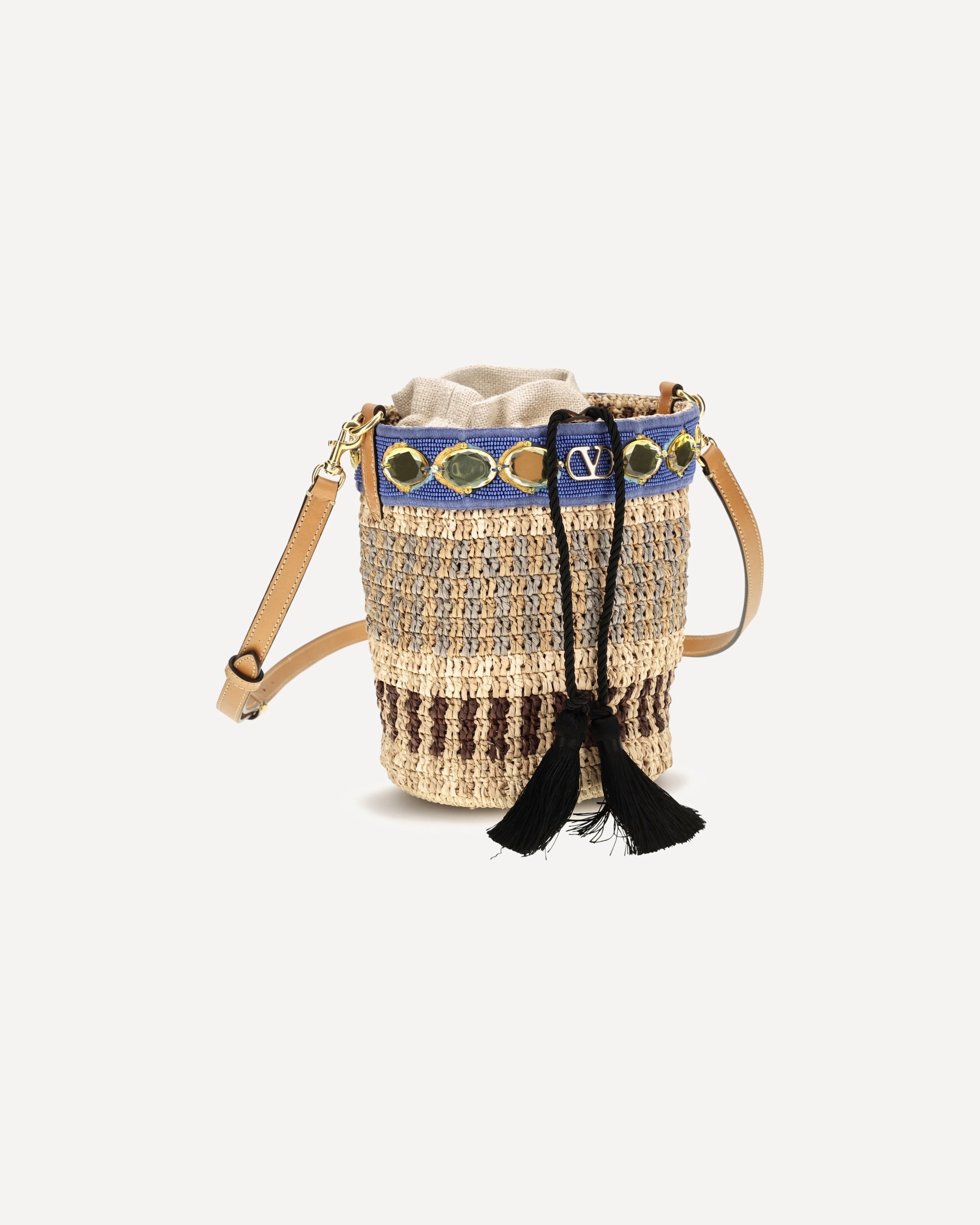 Valentino Garavani Mini Bucket Bag aus Raffiabast