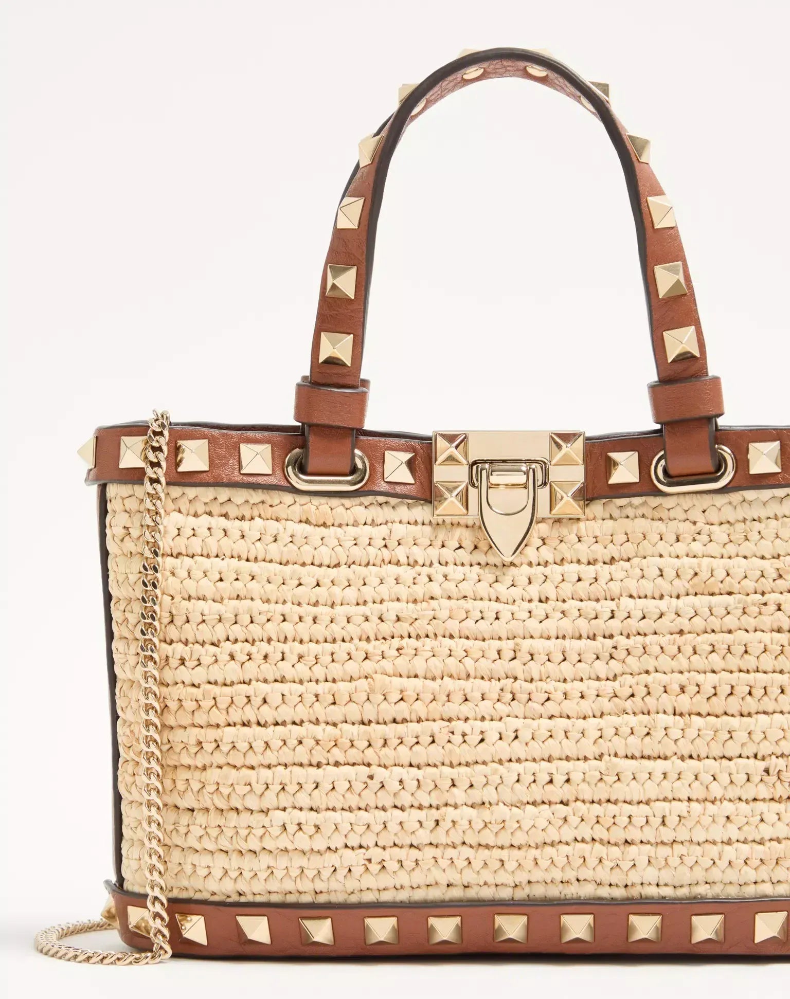 Valentino Garavani Mini Rockstud Straw Tote Bag