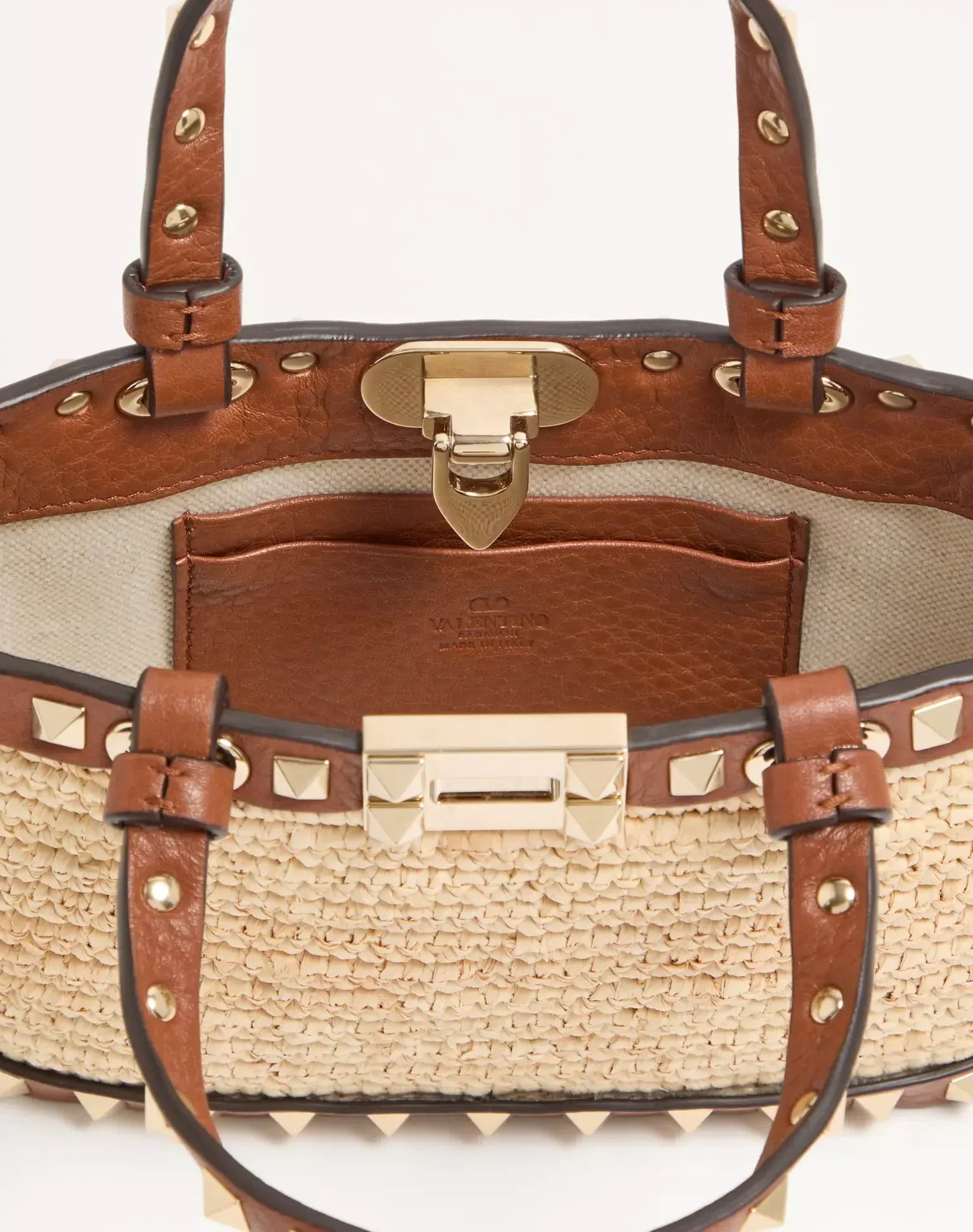 Valentino Garavani Mini Rockstud Straw Tote Bag