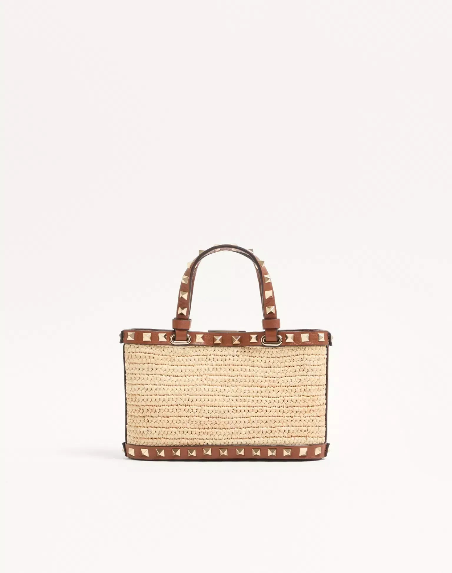 Valentino Garavani Mini Rockstud Straw Tote Bag