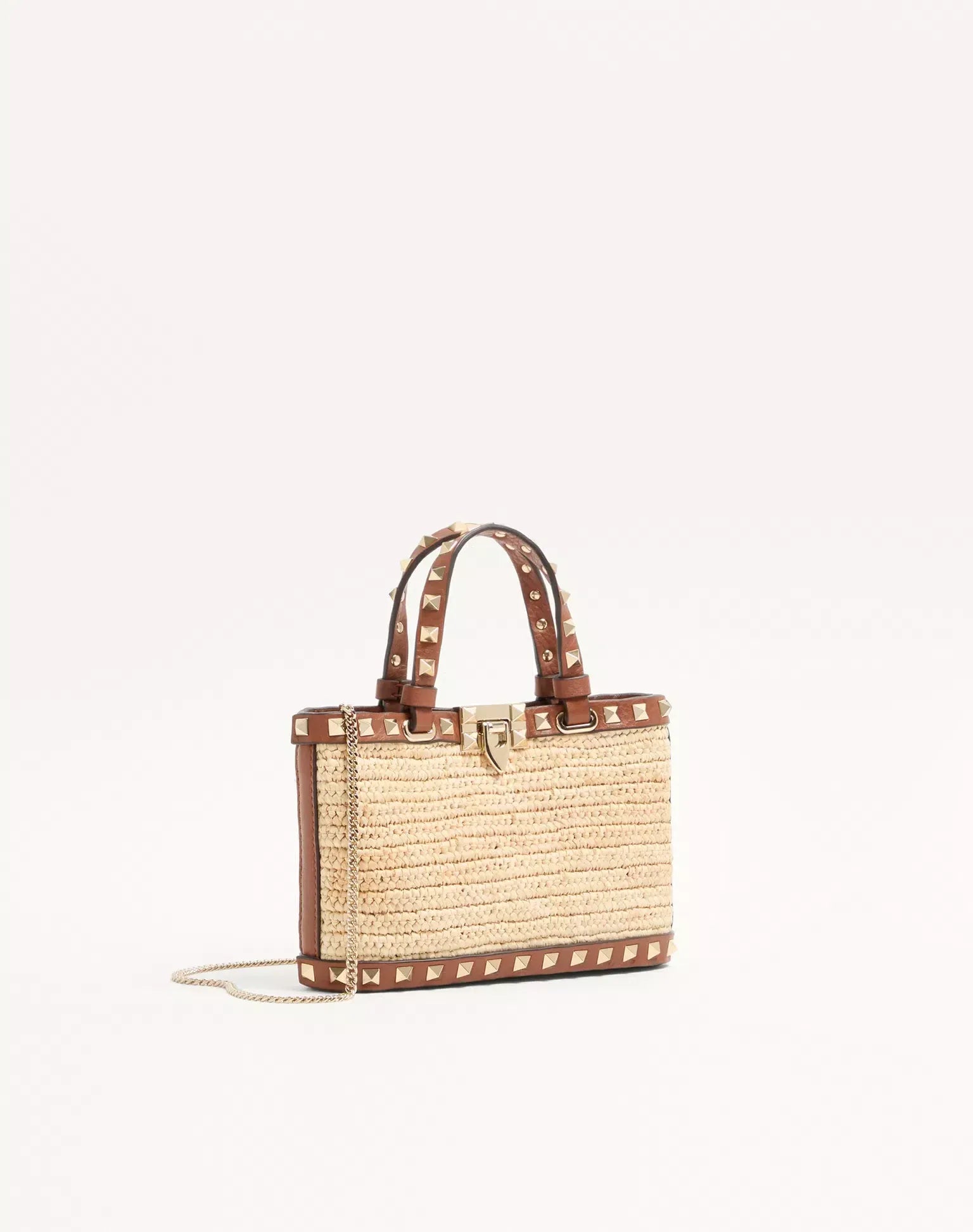 Valentino Garavani Mini Rockstud Straw Tote Bag