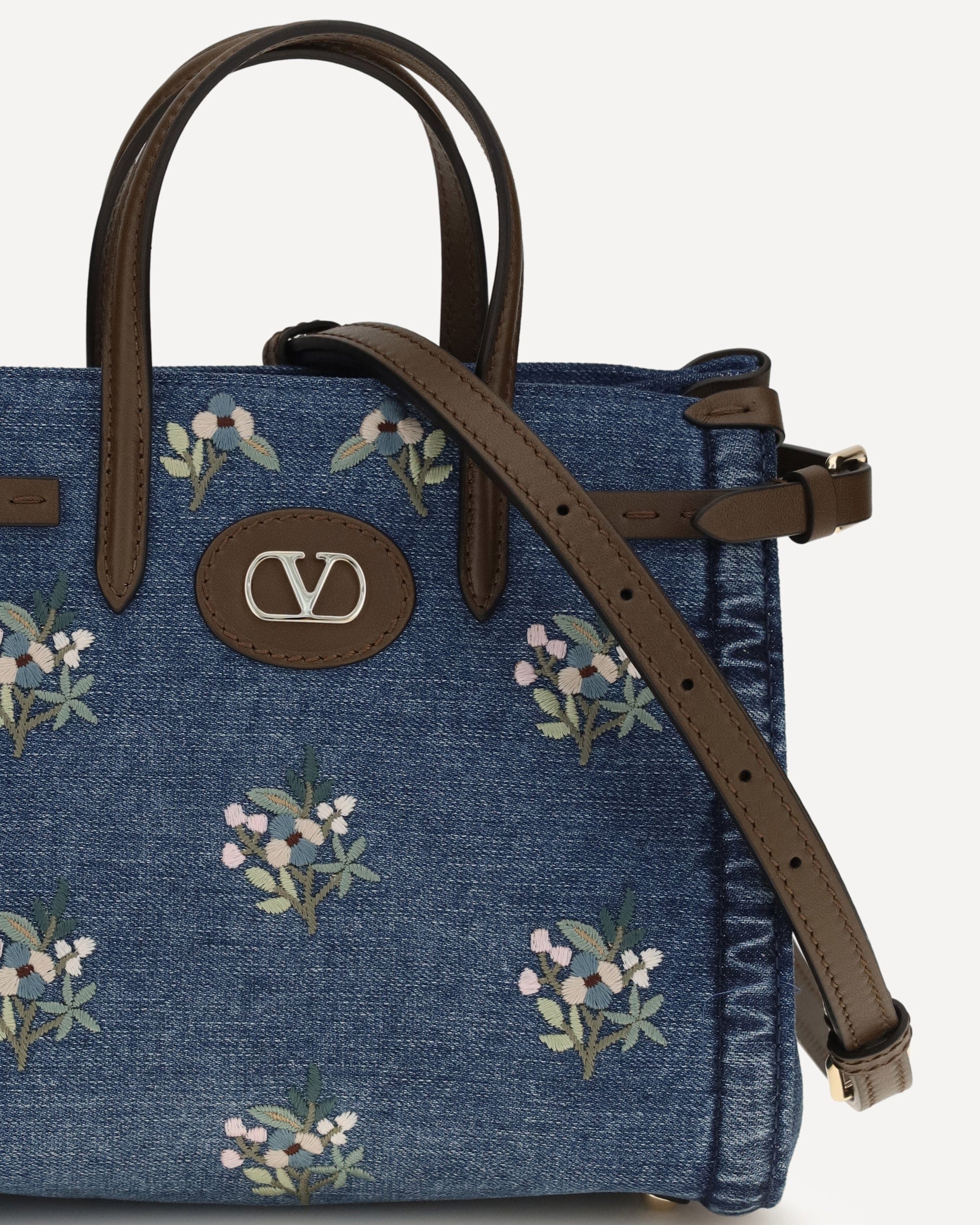 Valentino Garavani Small Antibes Handbag In Embroidered Denim