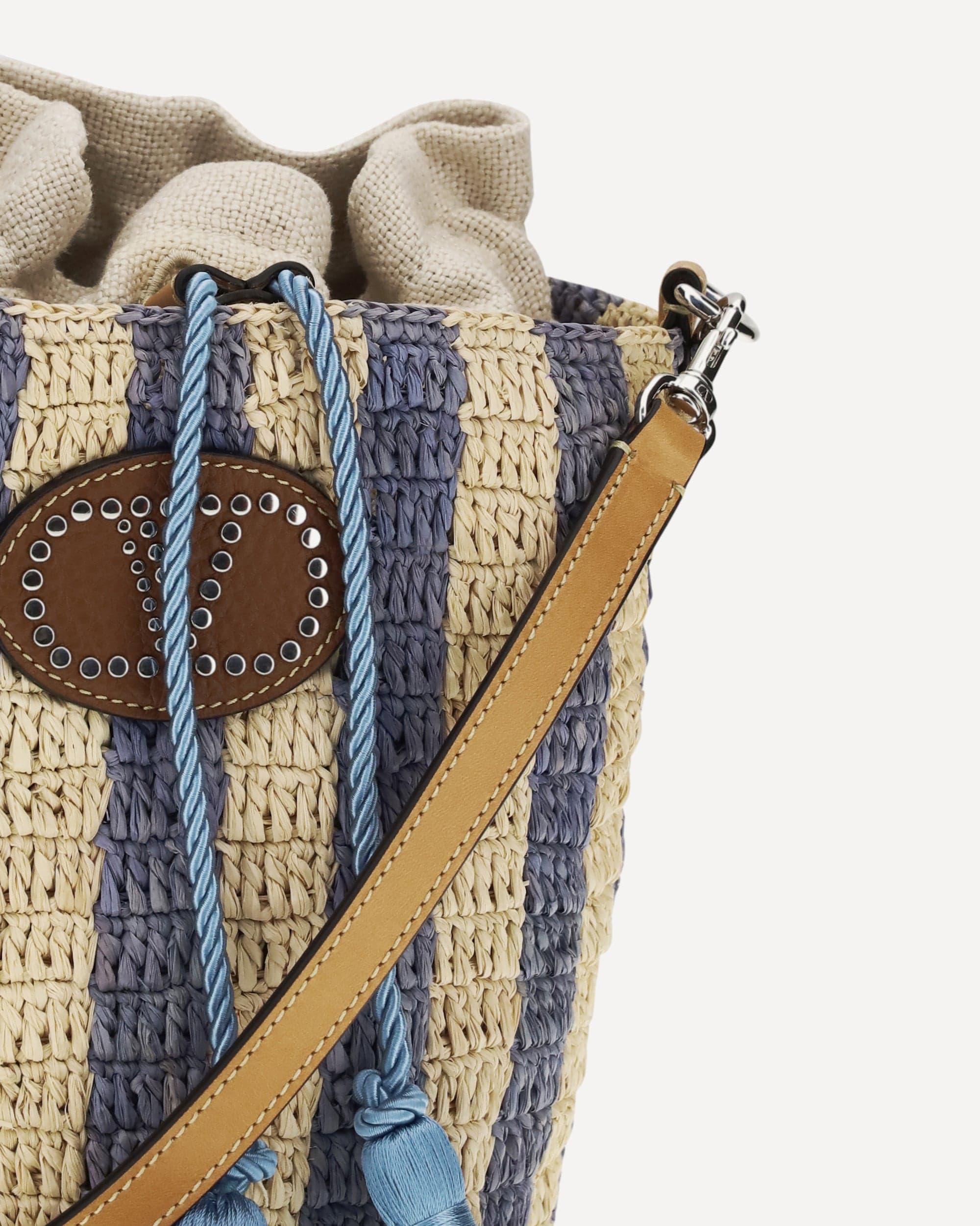 Valentino Garavani Striped Raffia Bucket Bag