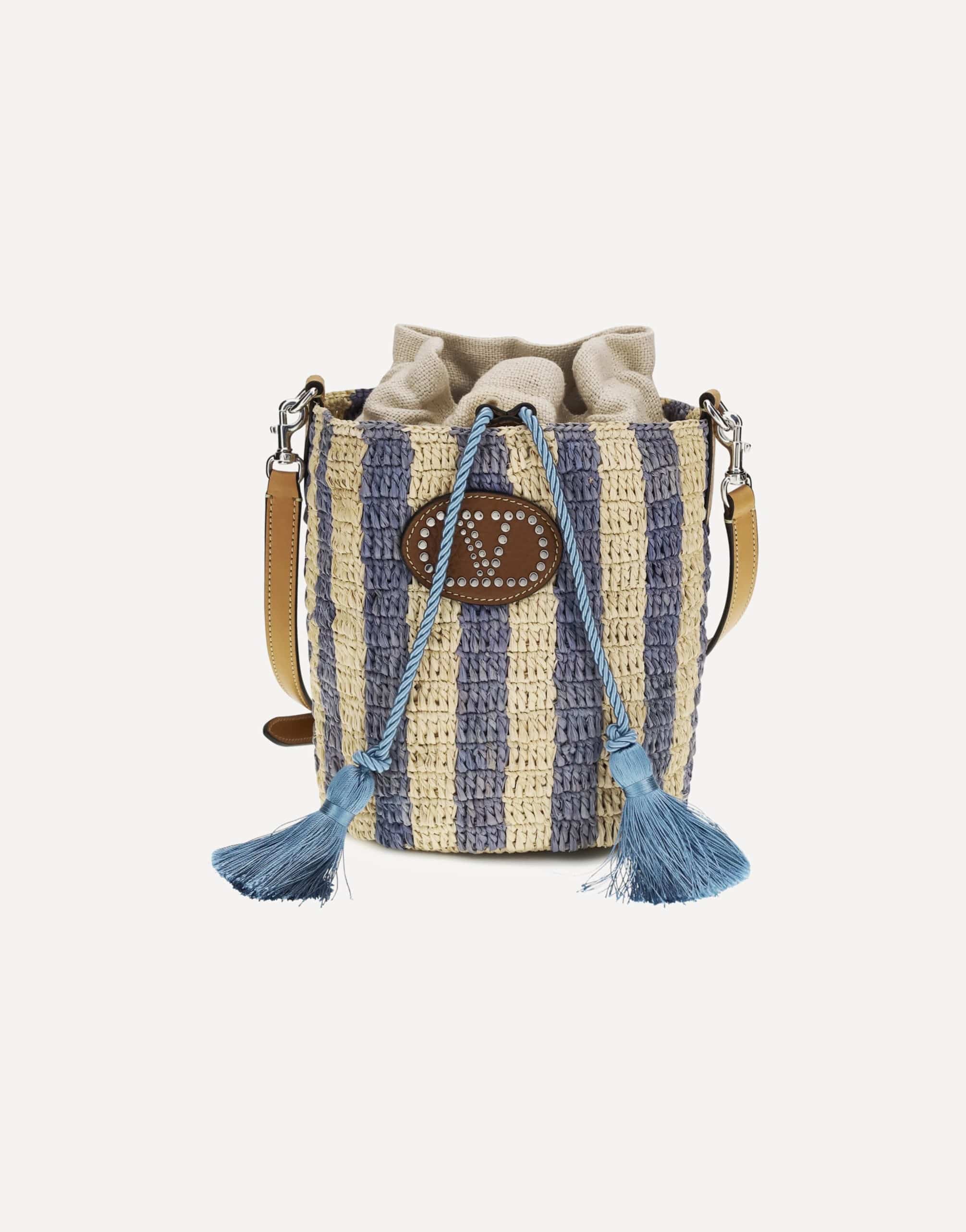 Valentino Garavani Striped Raffia Bucket Bag
