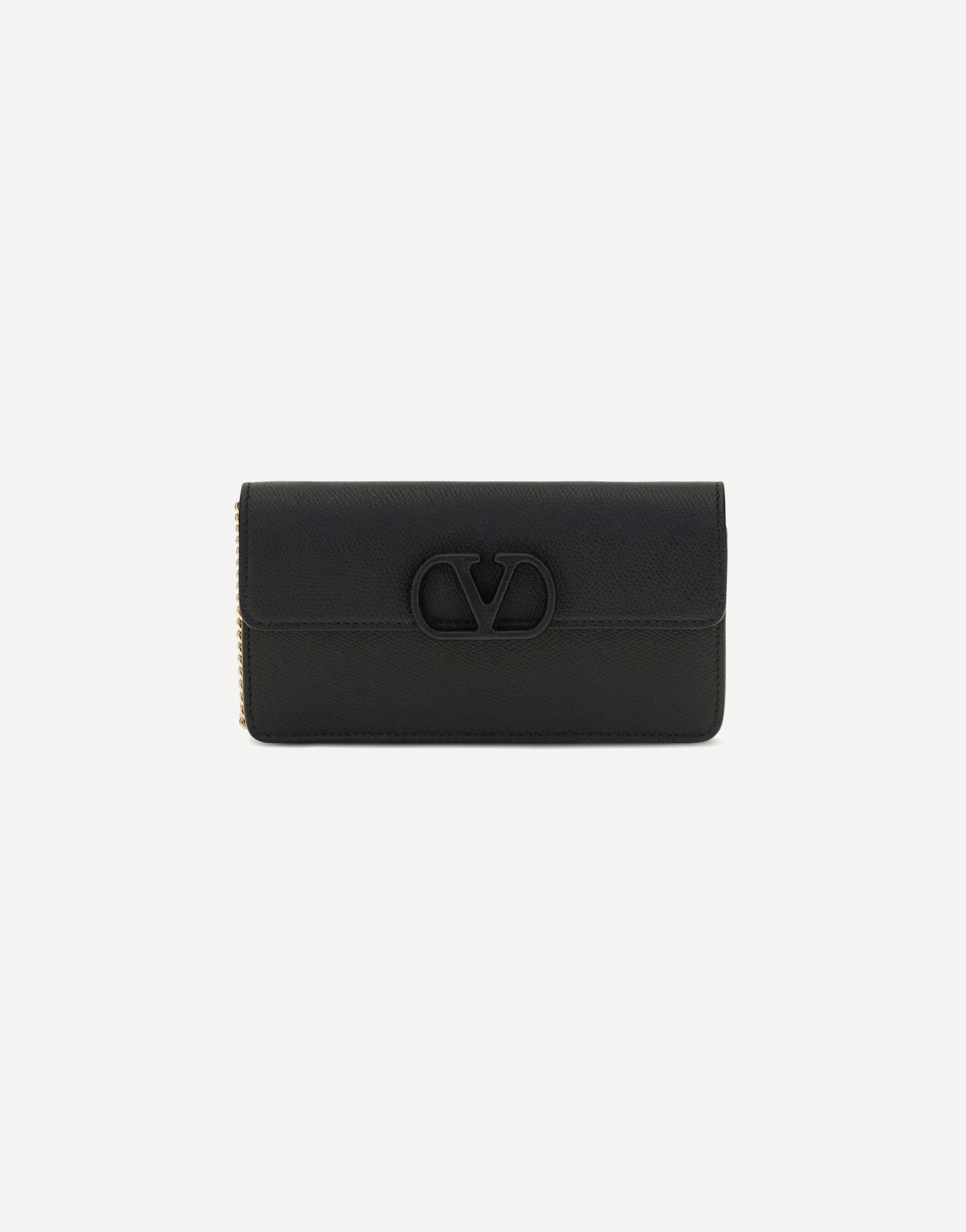 Valentino Garavani VLogo Signature Grainy Calfskin Chain Wallet