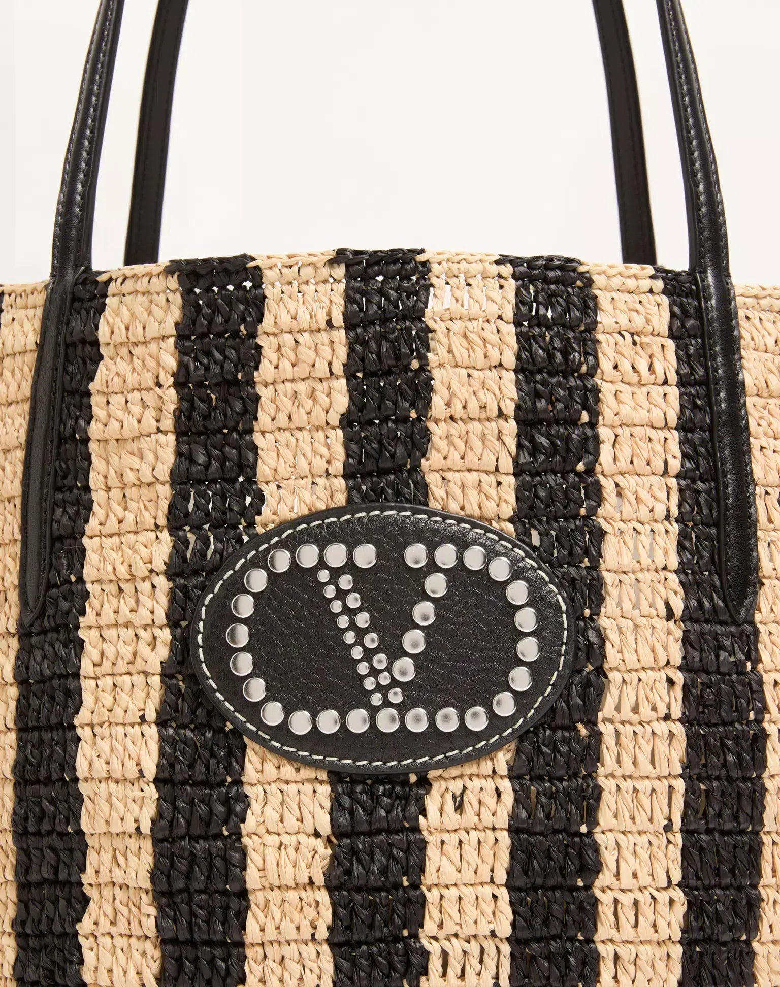 Valentino Garavani VLogo Signature Small Striped Raffia Bucket Bag