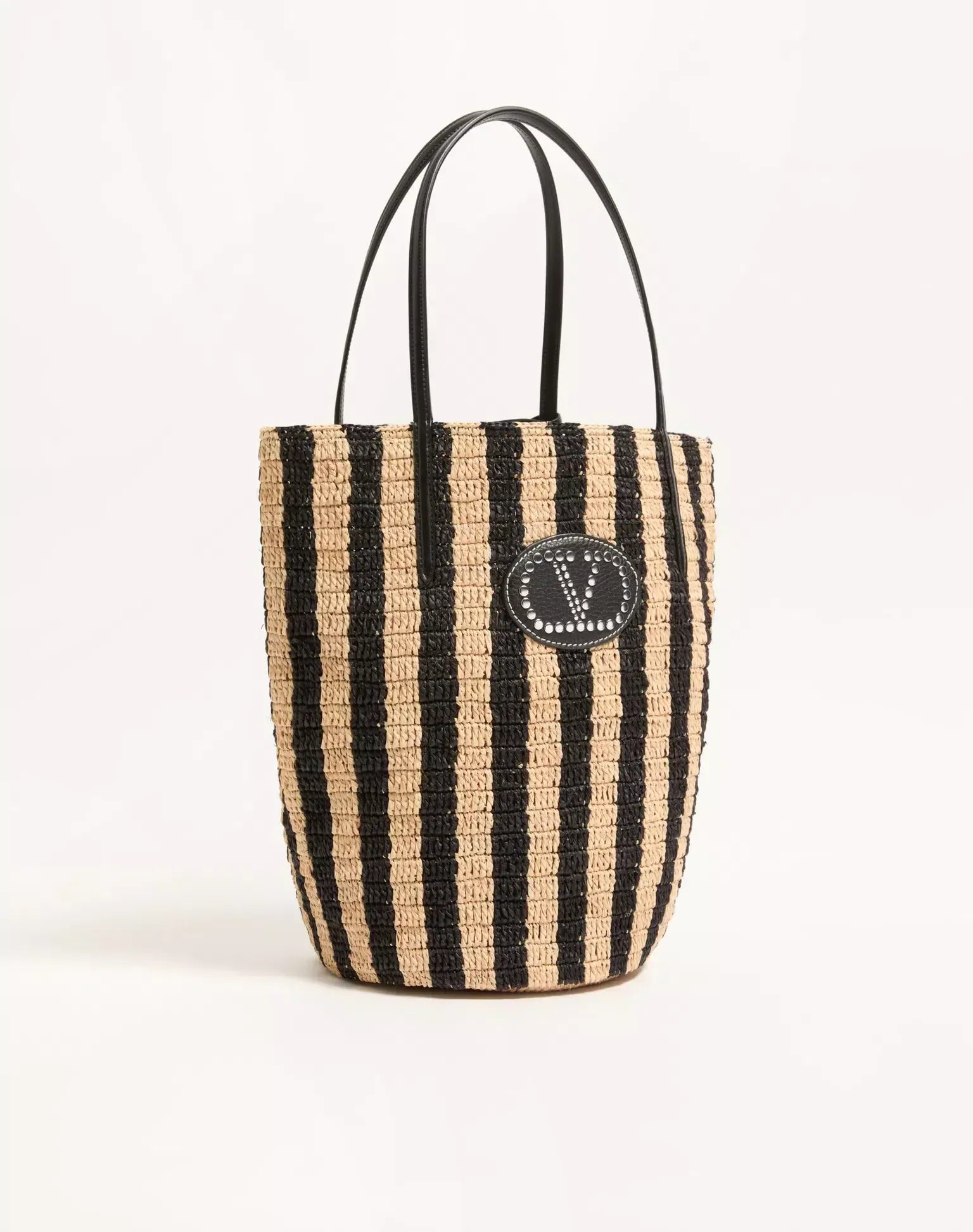 Valentino Garavani VLogo Signature Small Striped Raffia Bucket Bag