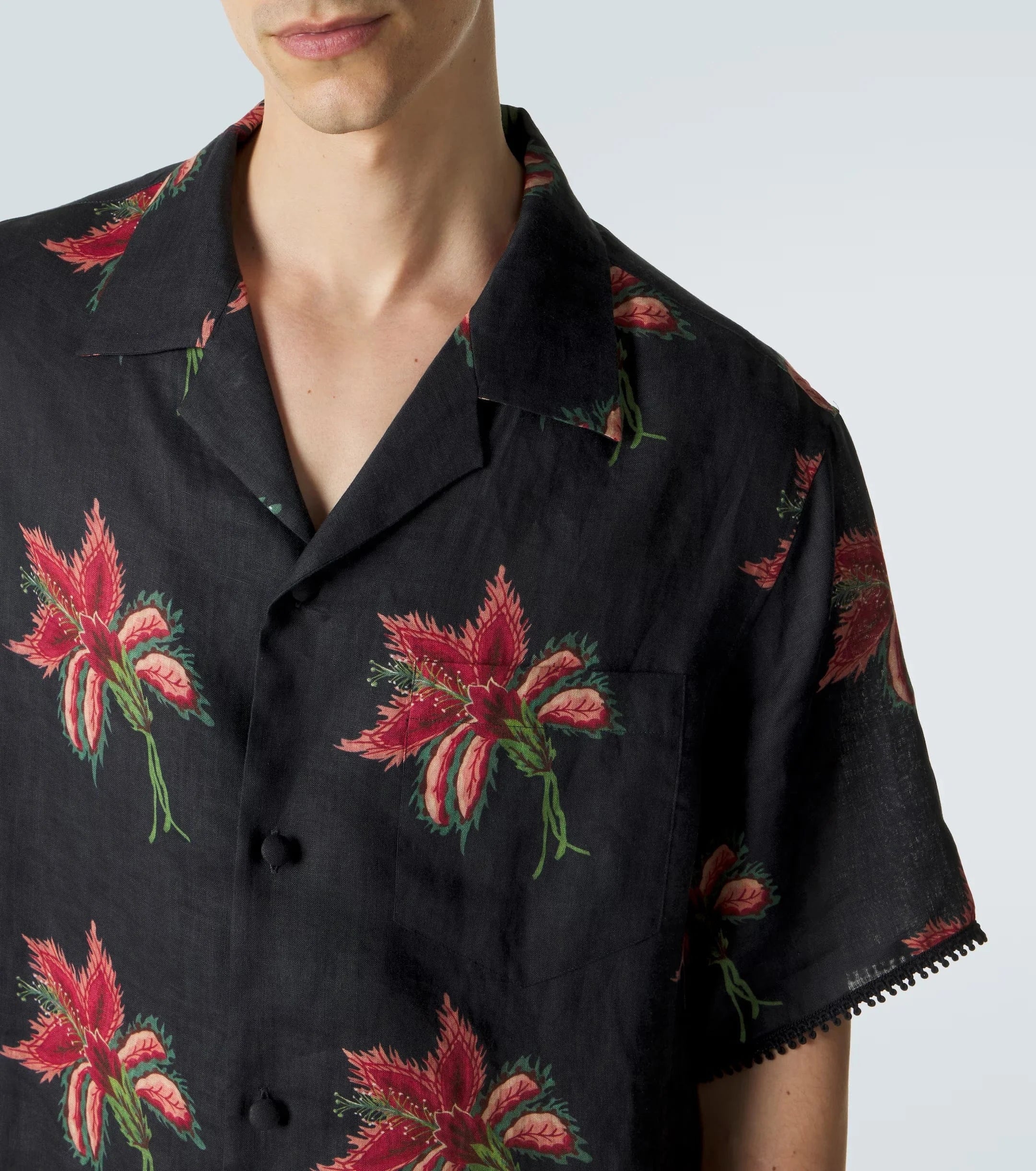 Valentino Linen Papier Floral Print Bowling Shirt