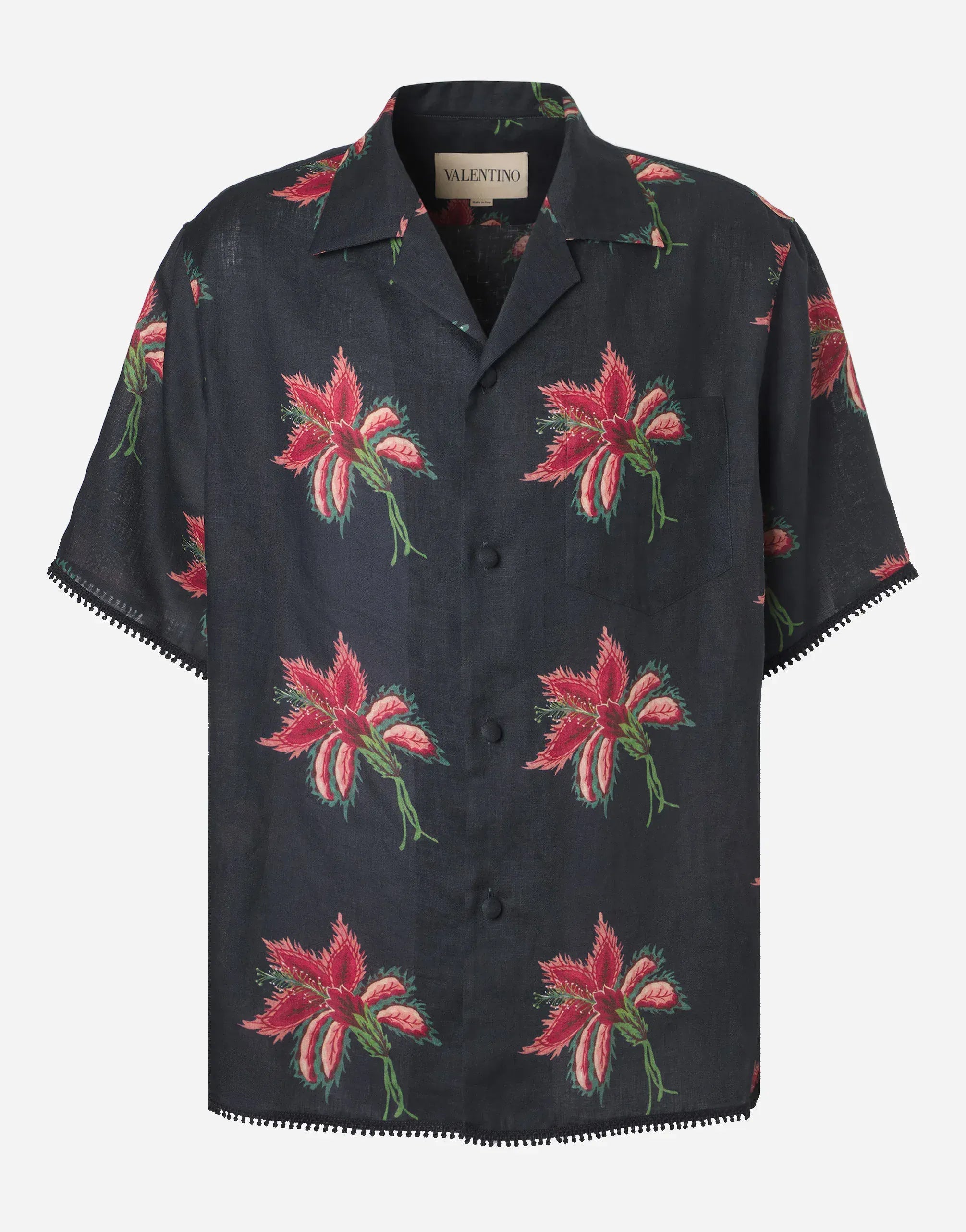 Valentino Linen Papier Floral Print Bowling Shirt
