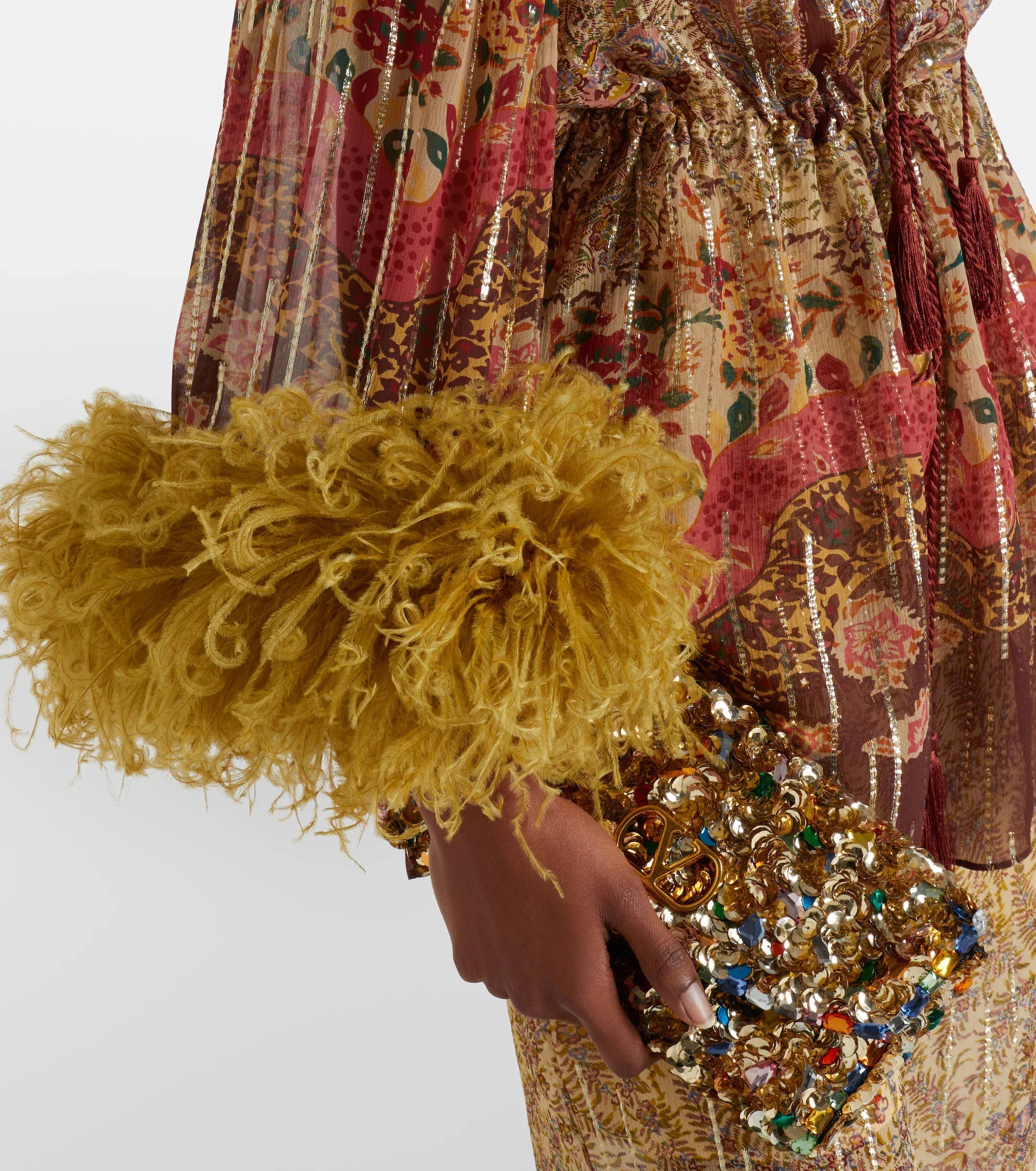 Valentino Paisley Feather-Trimmed Silk-Blend Blouse