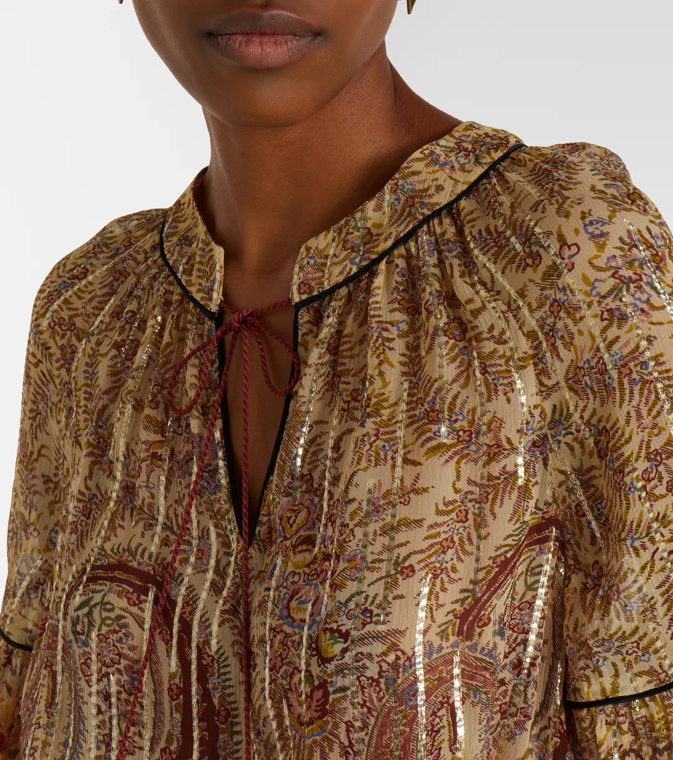 Valentino Paisley Feather-Trimmed Silk-Blend Blouse