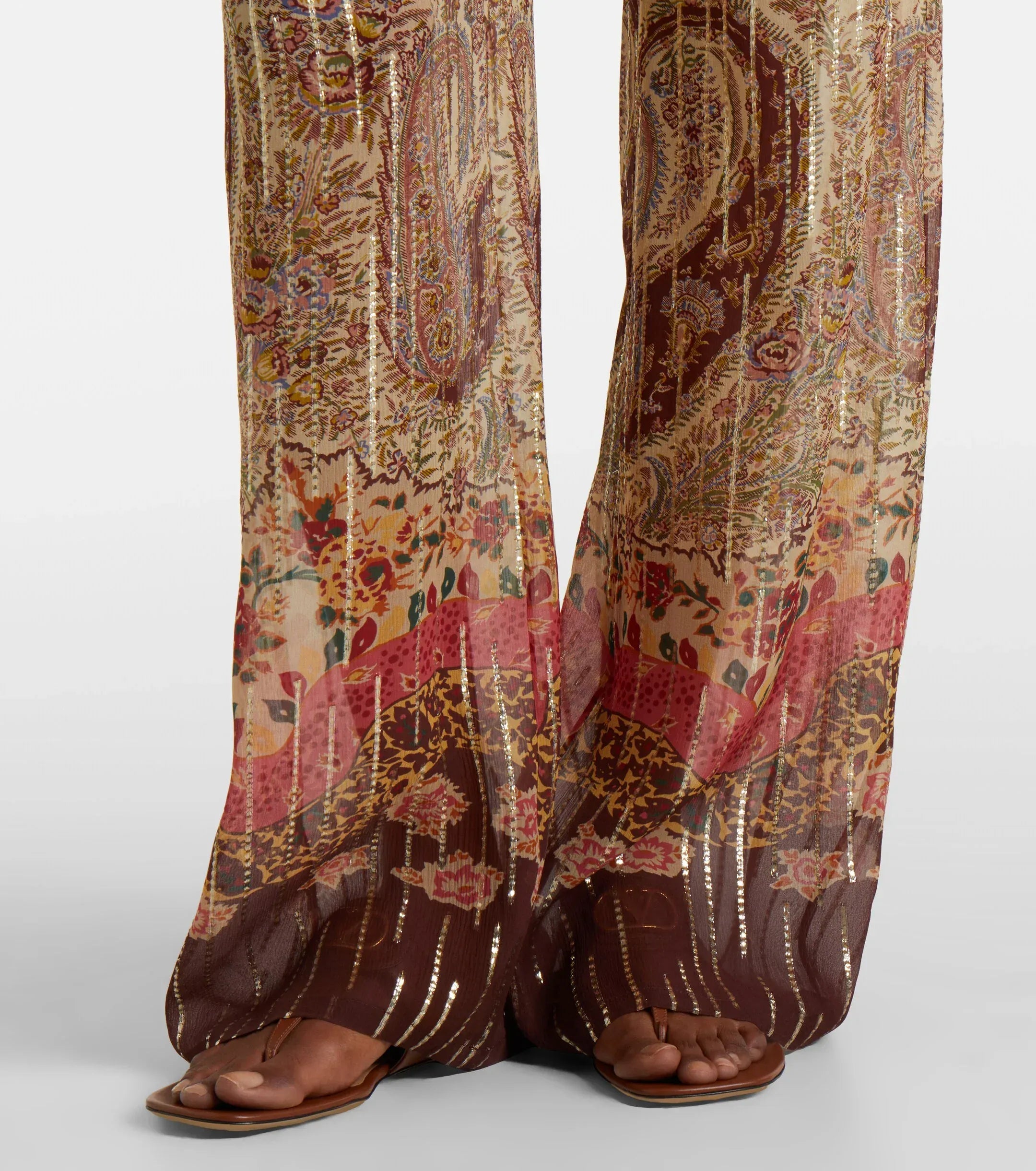 Valentino Paisley-Motif Silk-Blend Wide-Leg Pants