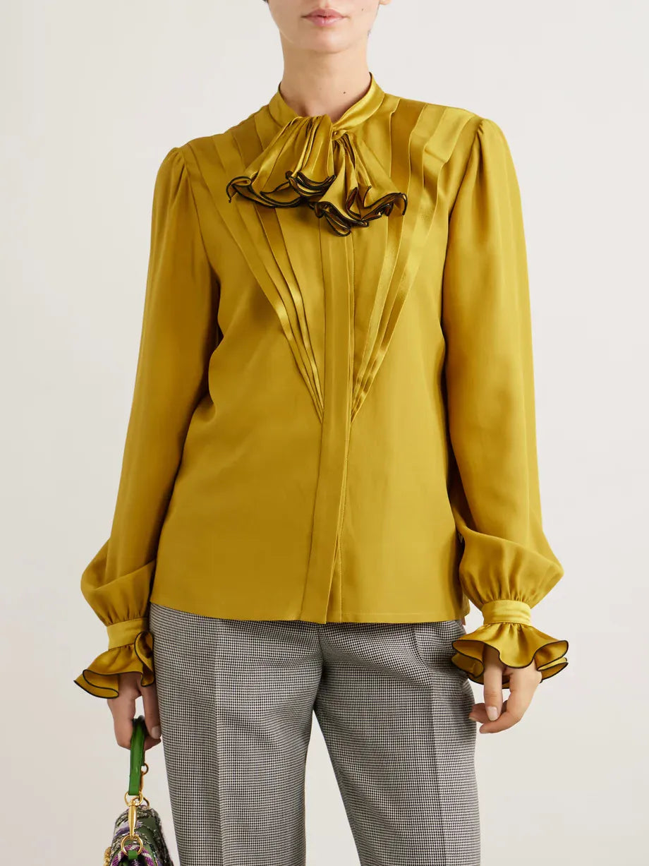 Valentino Ruffle Pleated Silk Blouse