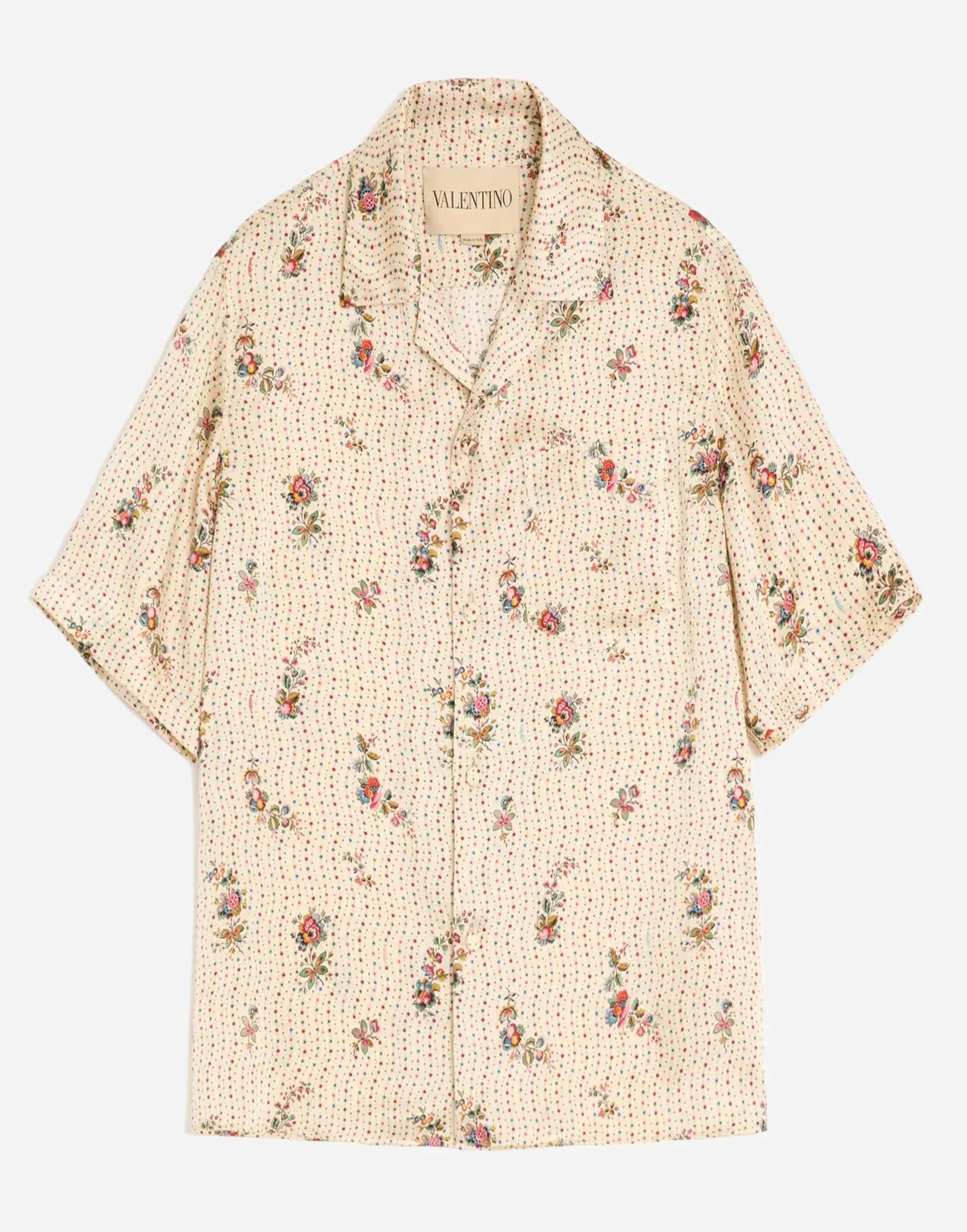 Valentino Silk Bowling Papier Floral Print Shirt