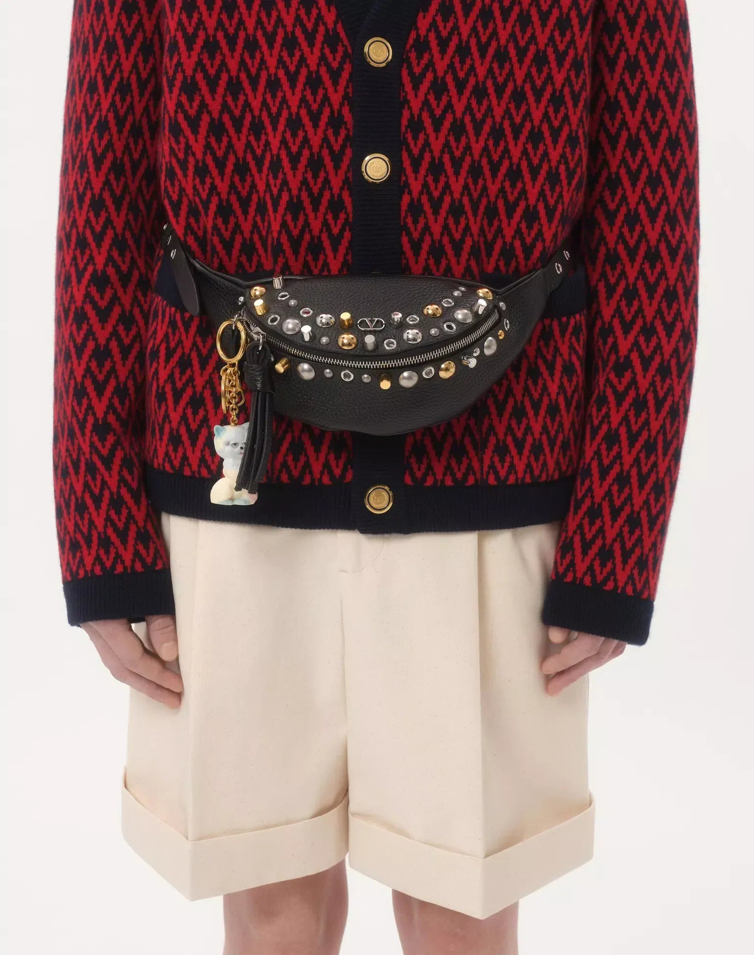 Valentino Toute La V Virgin Wool Jacquard Cardigan