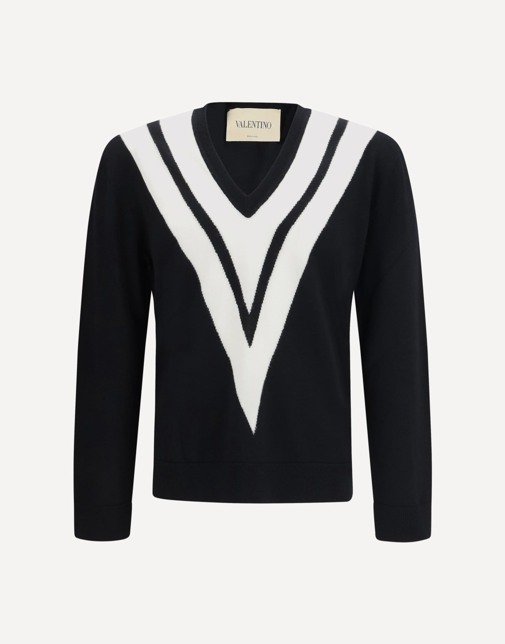 Valentino Virgin Wool Intarsia V Detail Sweater