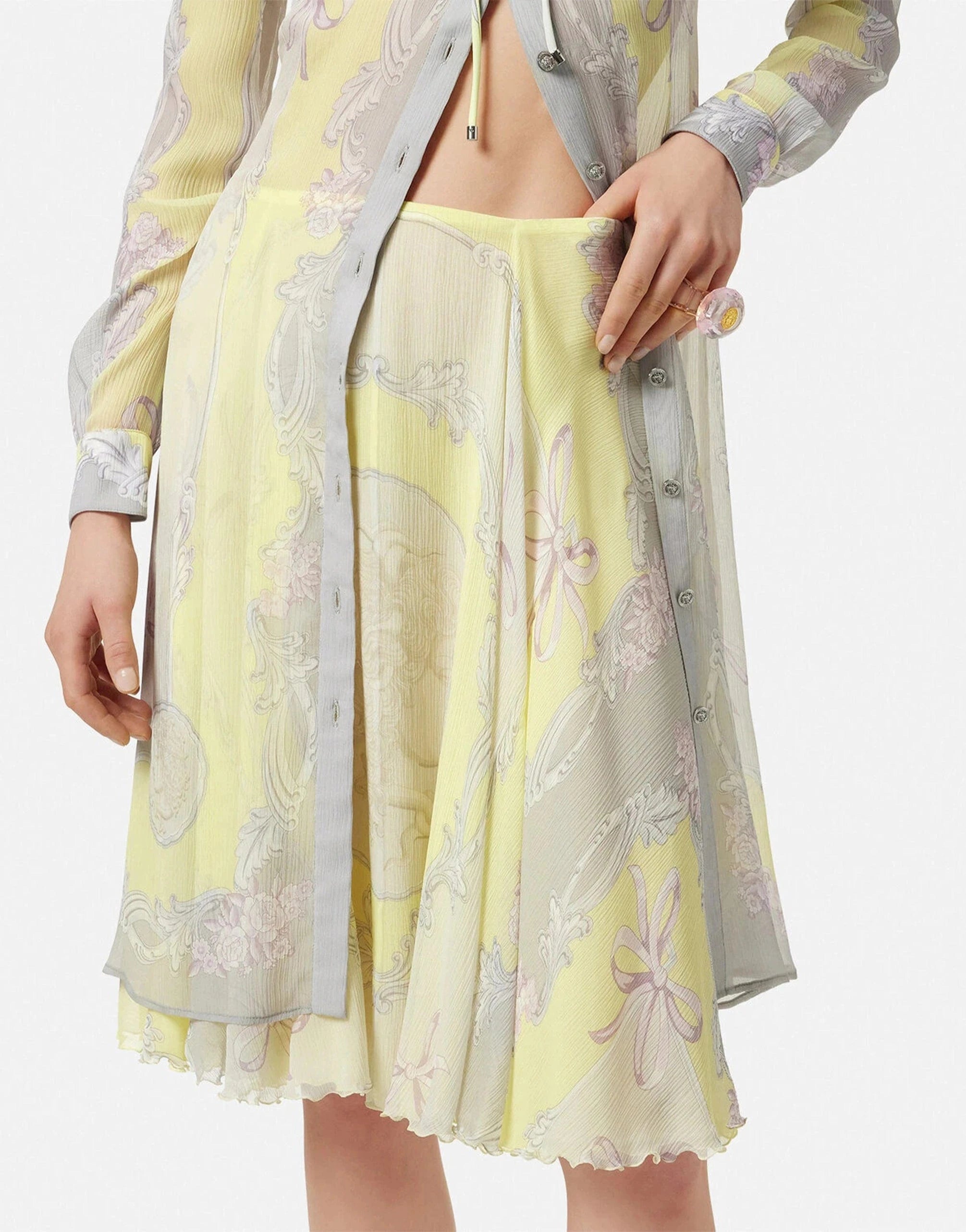 Versace Cameo Silk Crêpe Flowy Midi Skirt