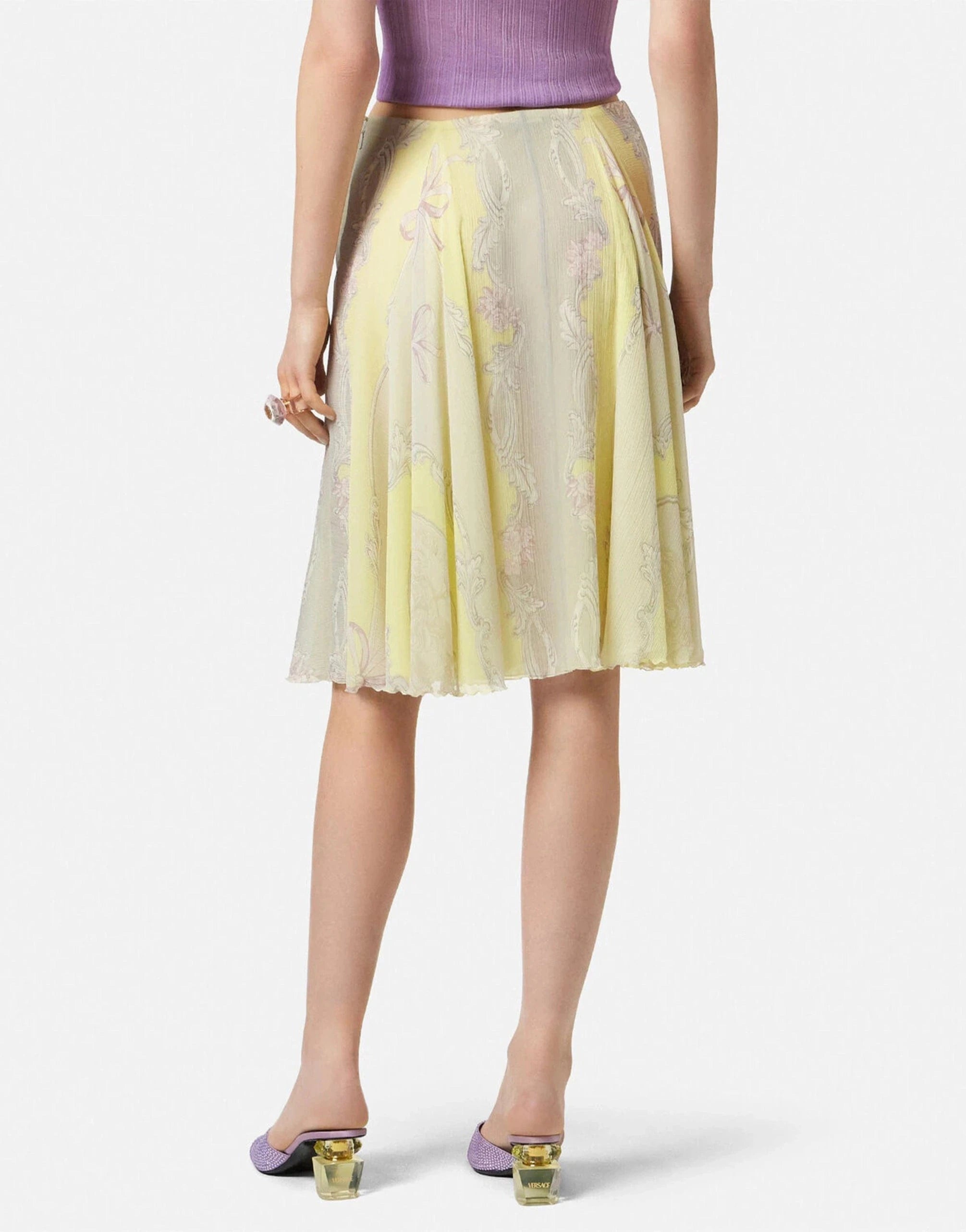 Versace Cameo Silk Crêpe Flowy Midi Skirt