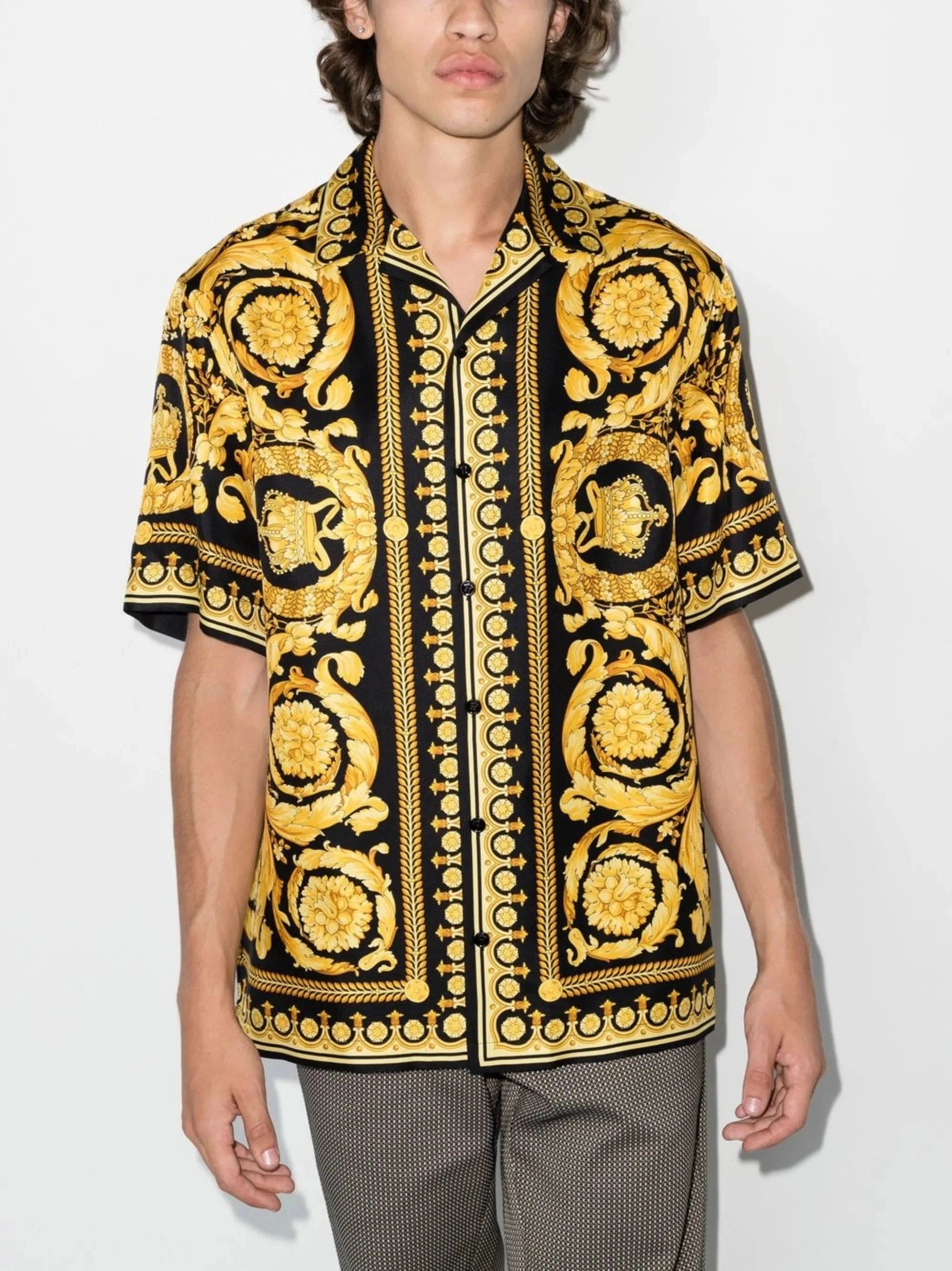 Versace Gold Barocco-Print Silk Shirt