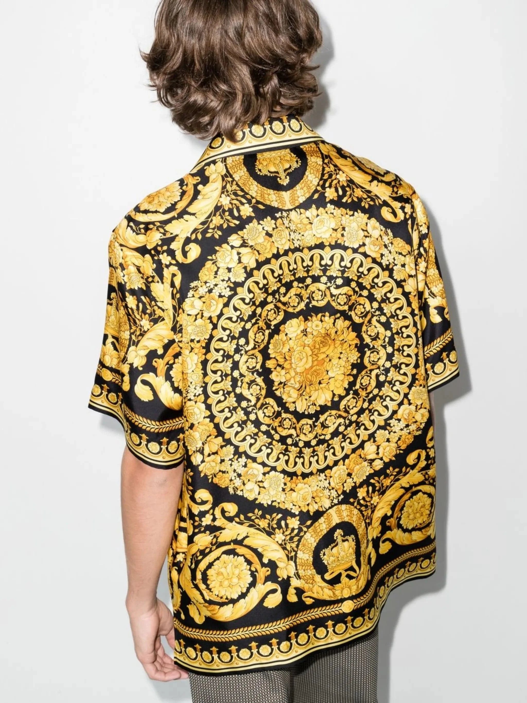Versace Gold Barocco-Print Silk Shirt