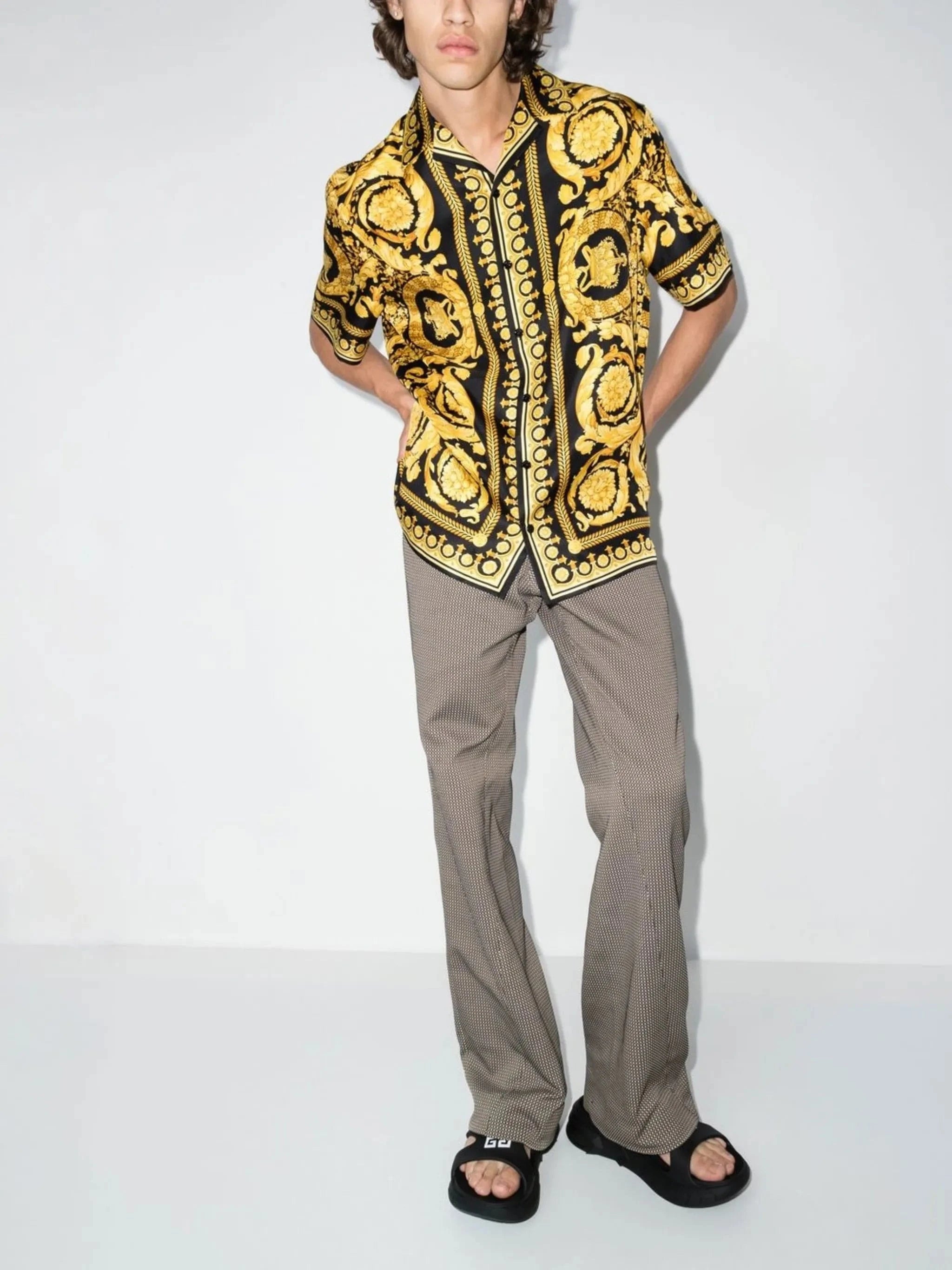 Versace Gold Barocco-Print Silk Shirt