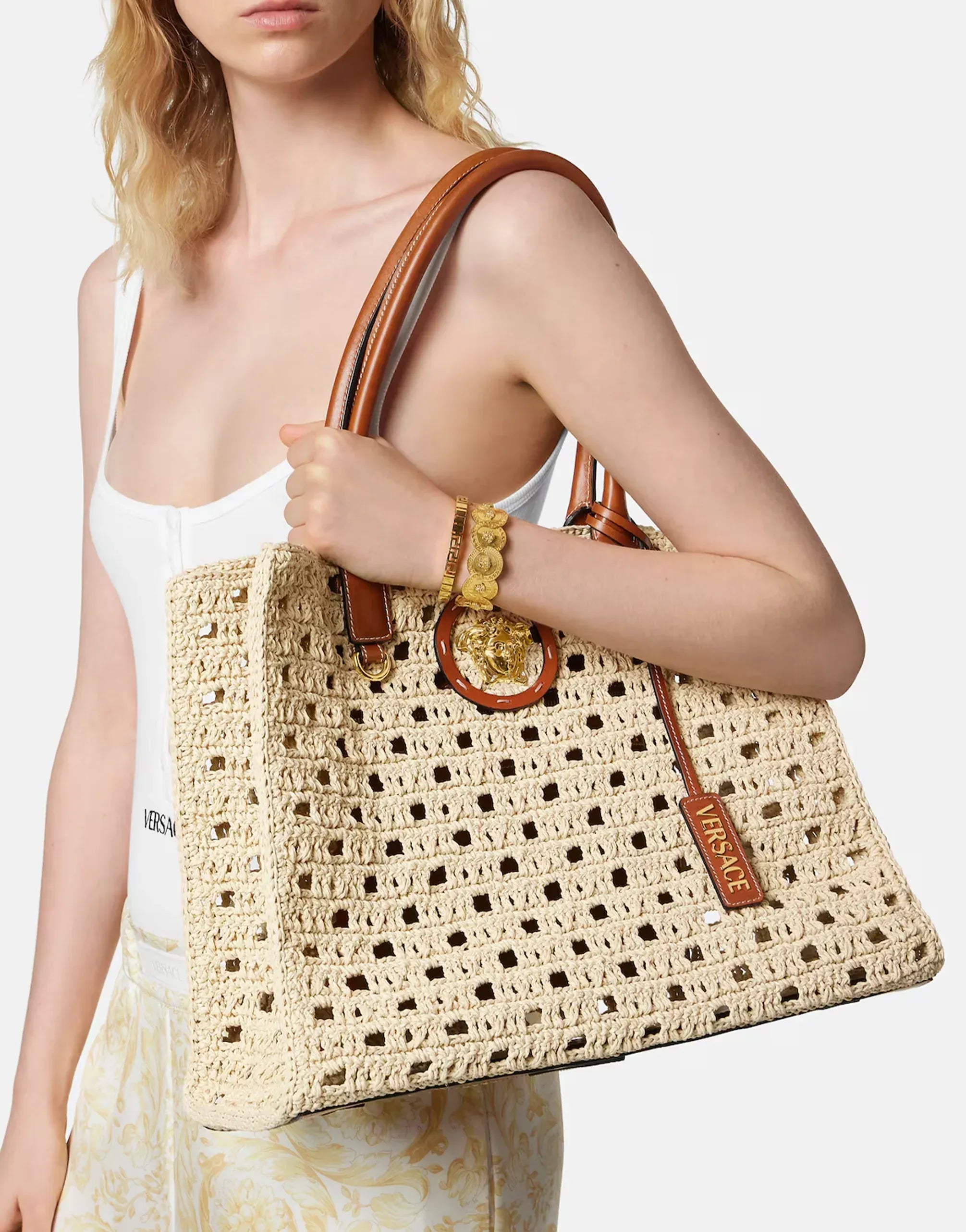 Versace La Medusa Large Raffia Tote Bag