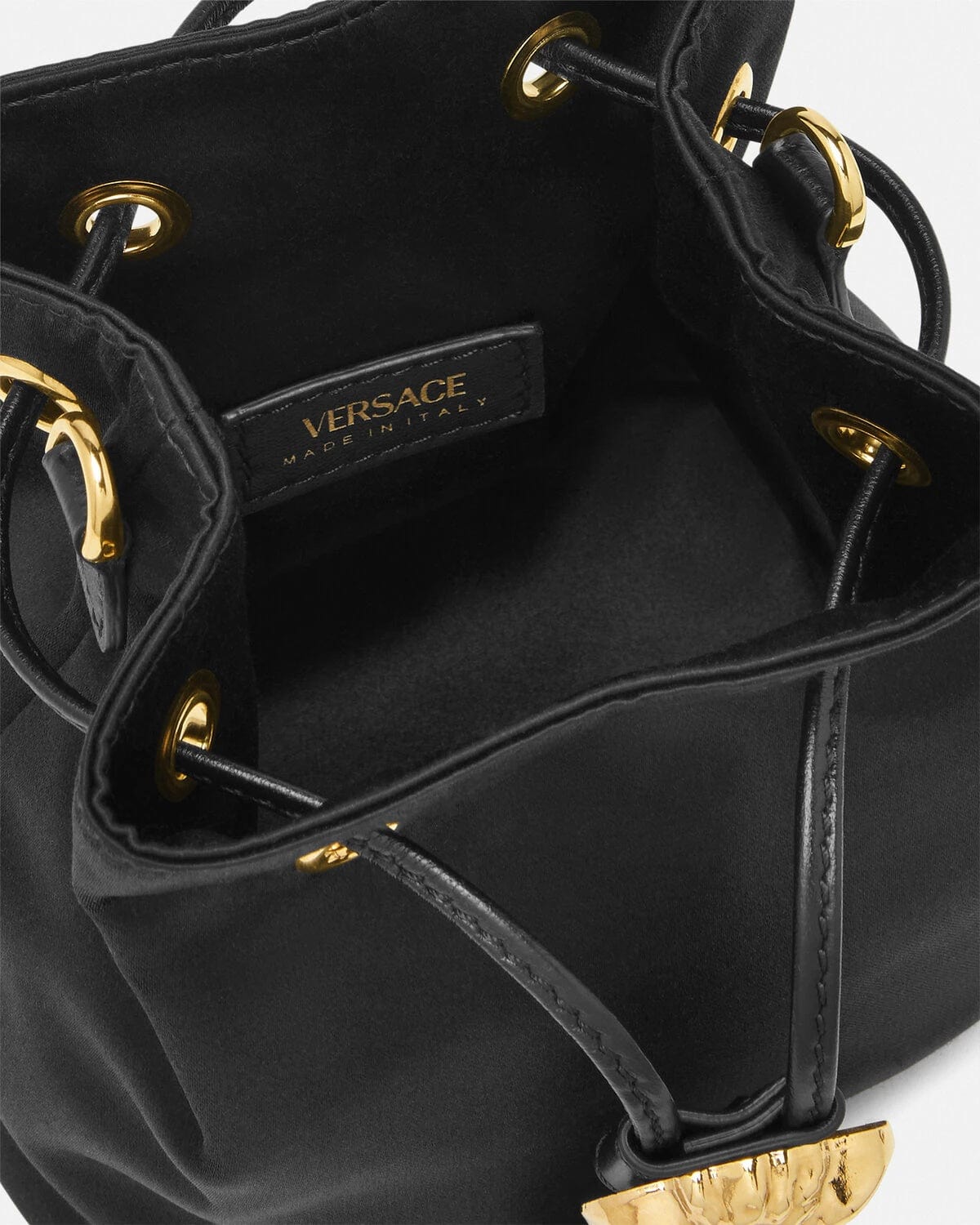 Versace La Medusa Satin Mini Bucket Bag
