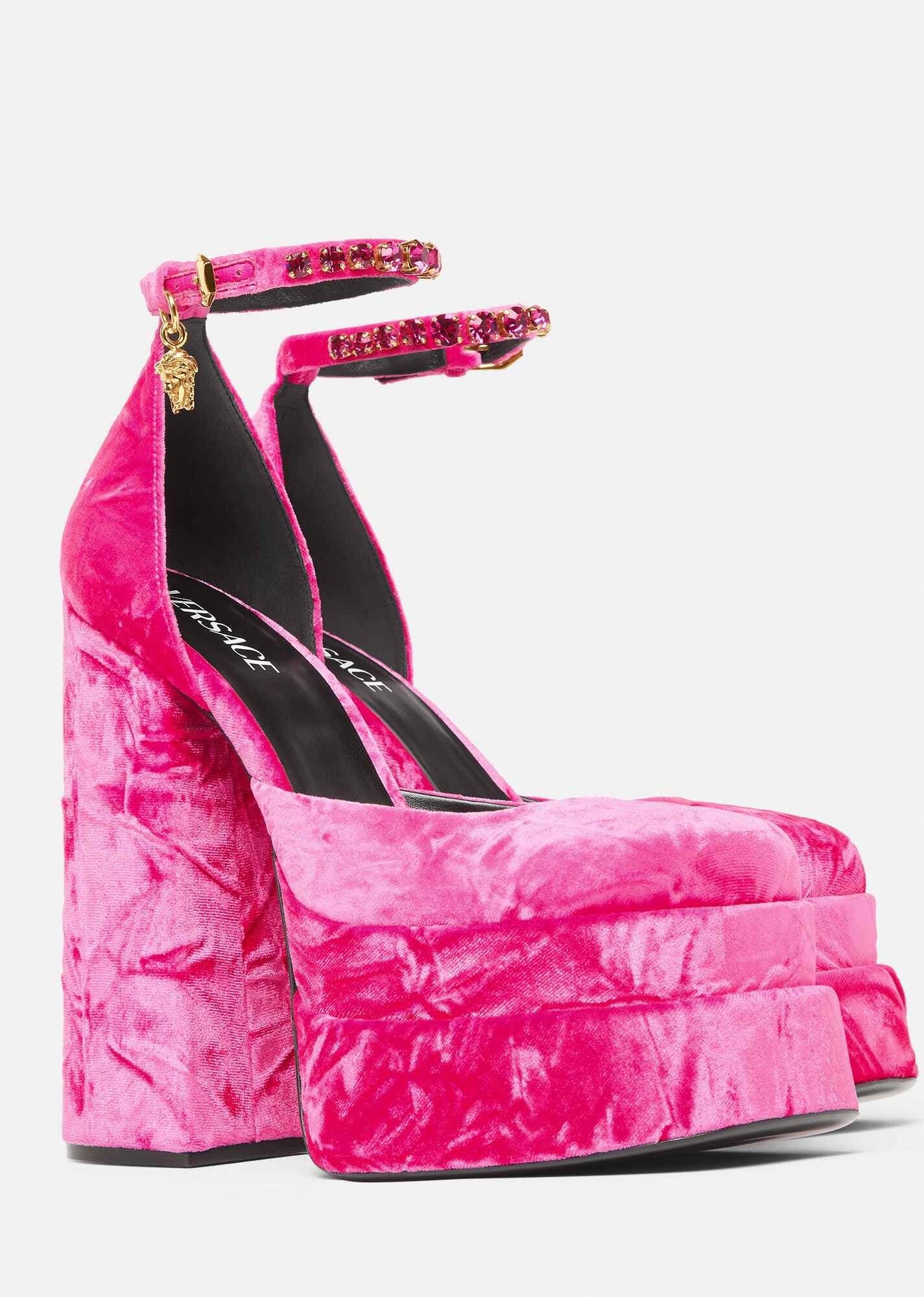 Versace Medusa Aevitas Velvet Platform Pumps