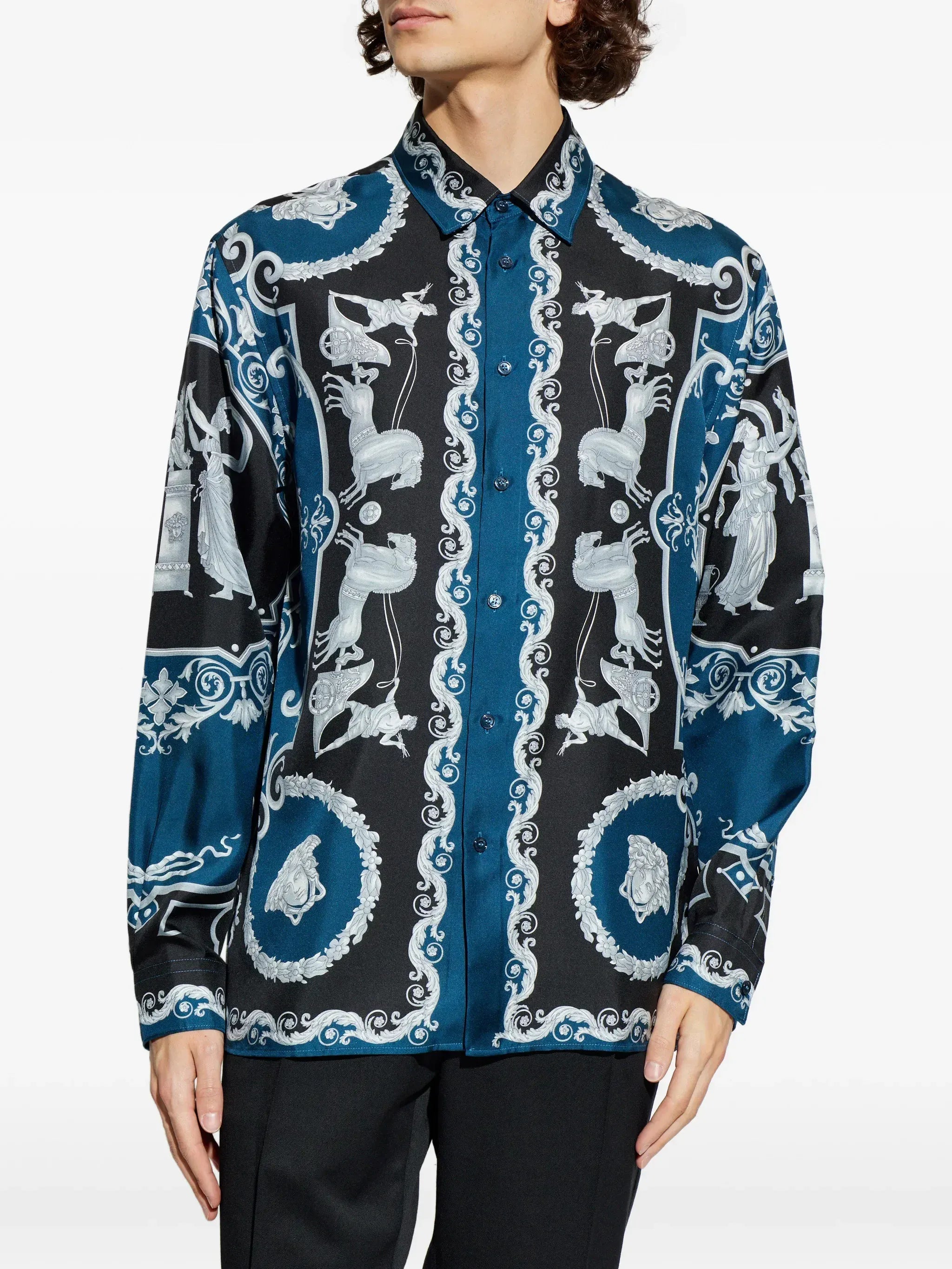 Versace Printed Hall of Heroes Printed Silk Twill Shirt