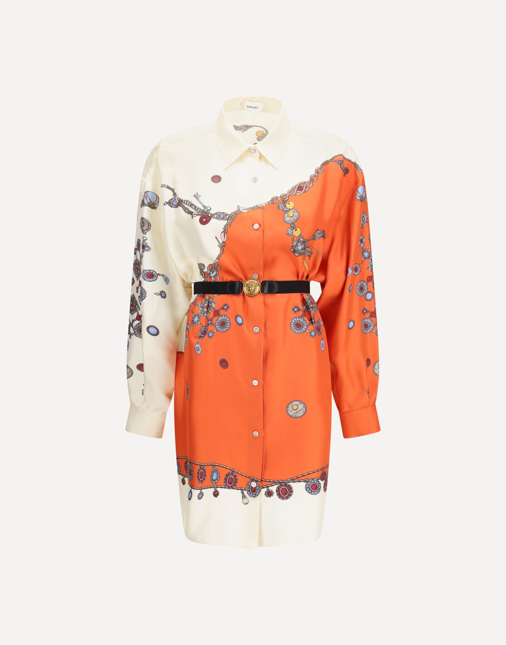 Vestido camisero mini de seda estampada Versace