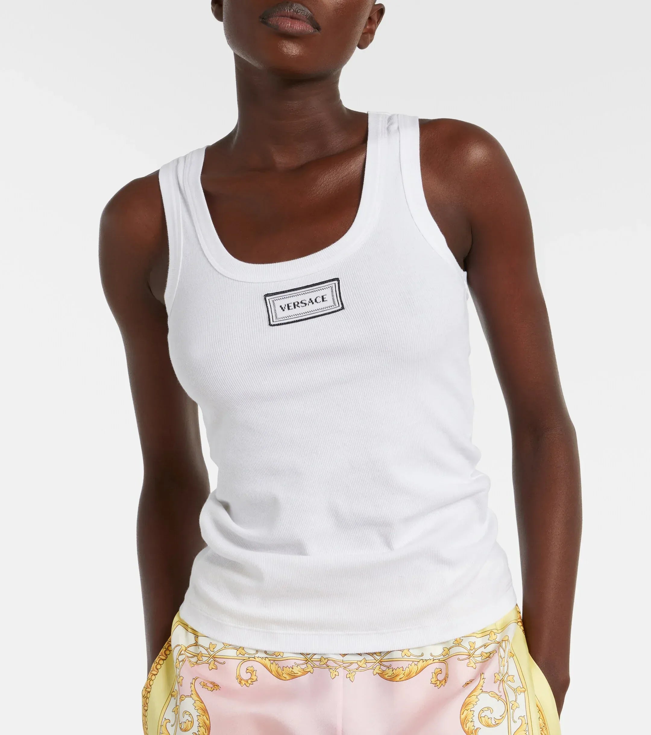 Versace Ribbed Stretch Cotton Tank Top