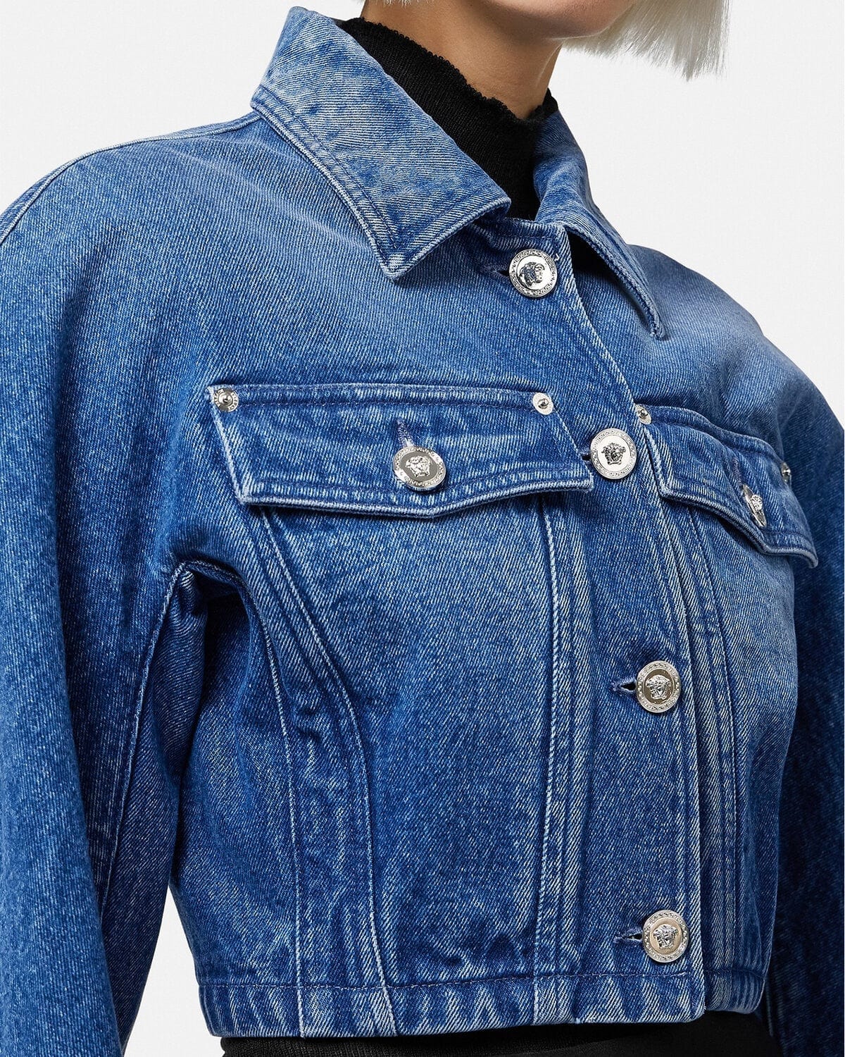 Versace Rounded Crop Denim Jacket