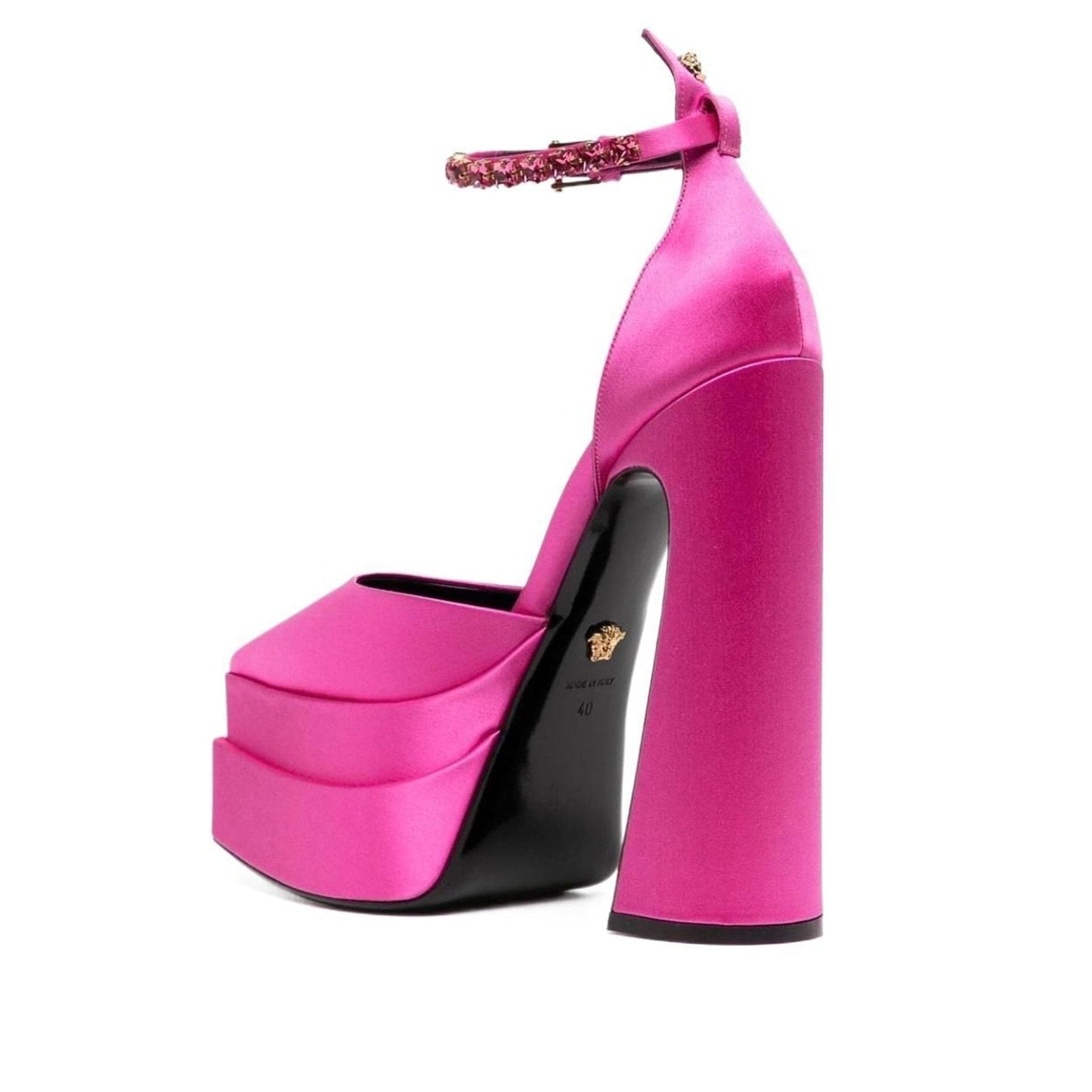 Versace Silk Satin Crystal Appliqué Pumps
