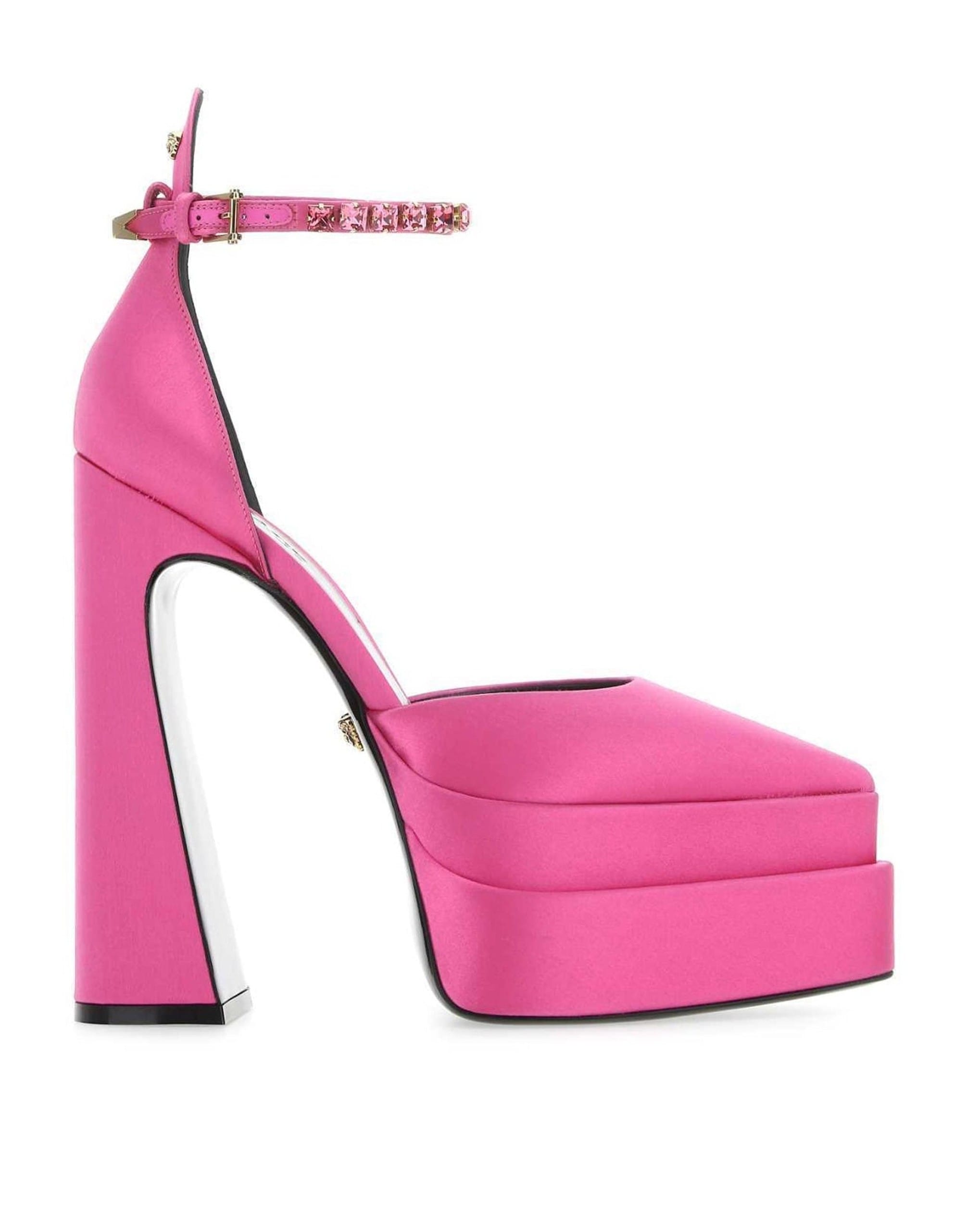 Versace Silk Satin Crystal Appliqué Pumps