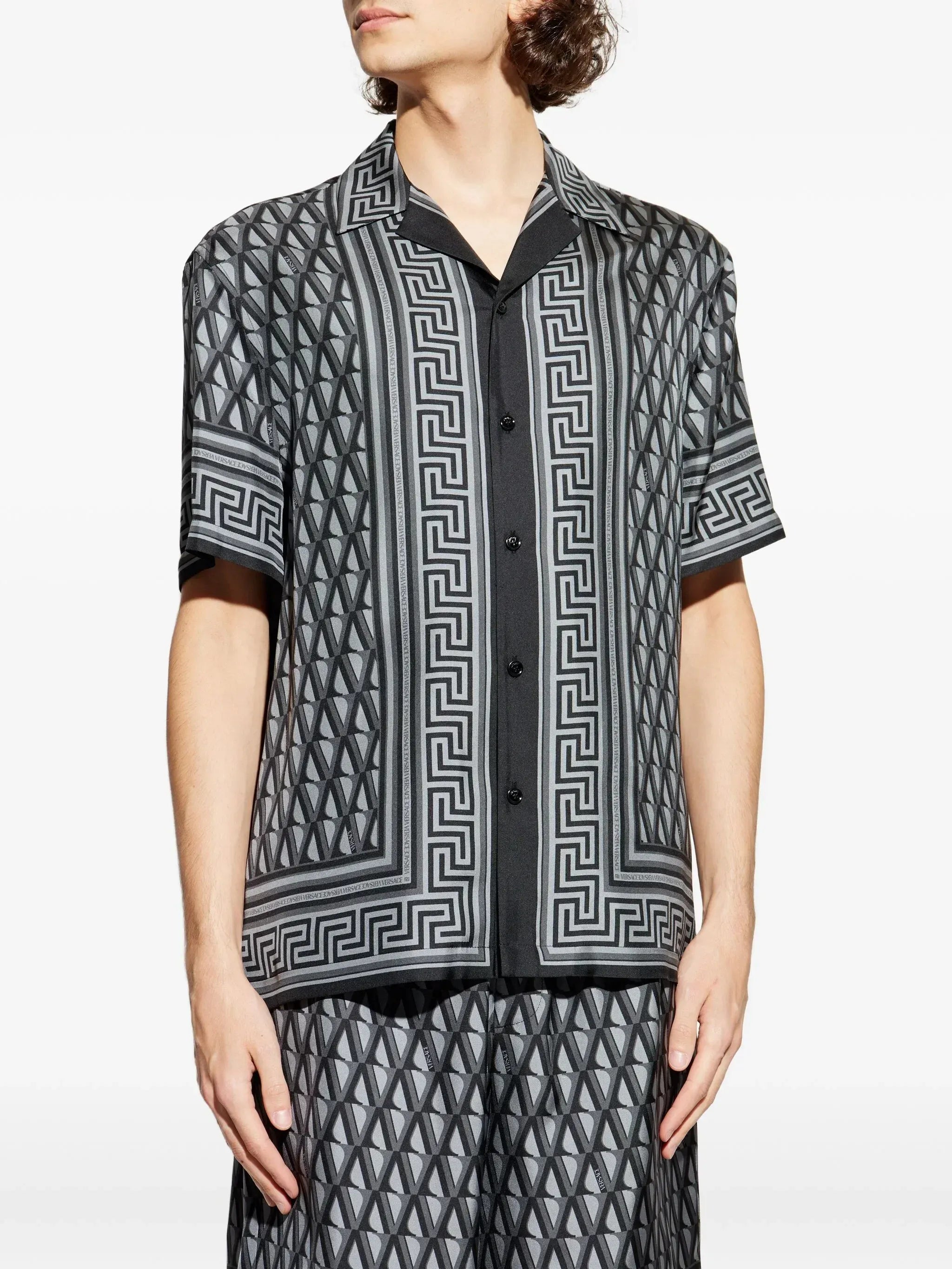 Versace V Grecca-Trim Silk Shirt