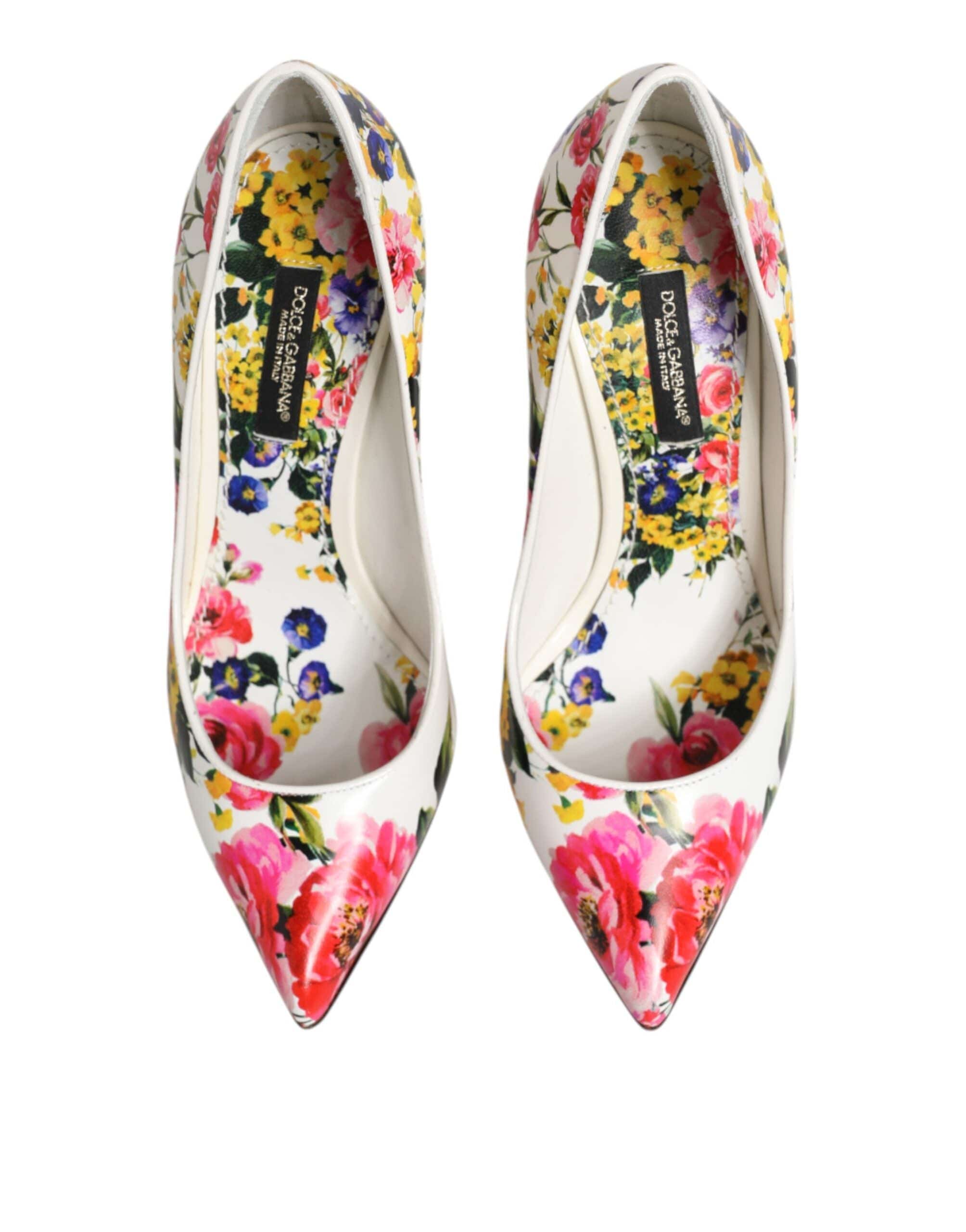 Dolce & Gabbana White Floral Leather High Heels Pumps Shoes