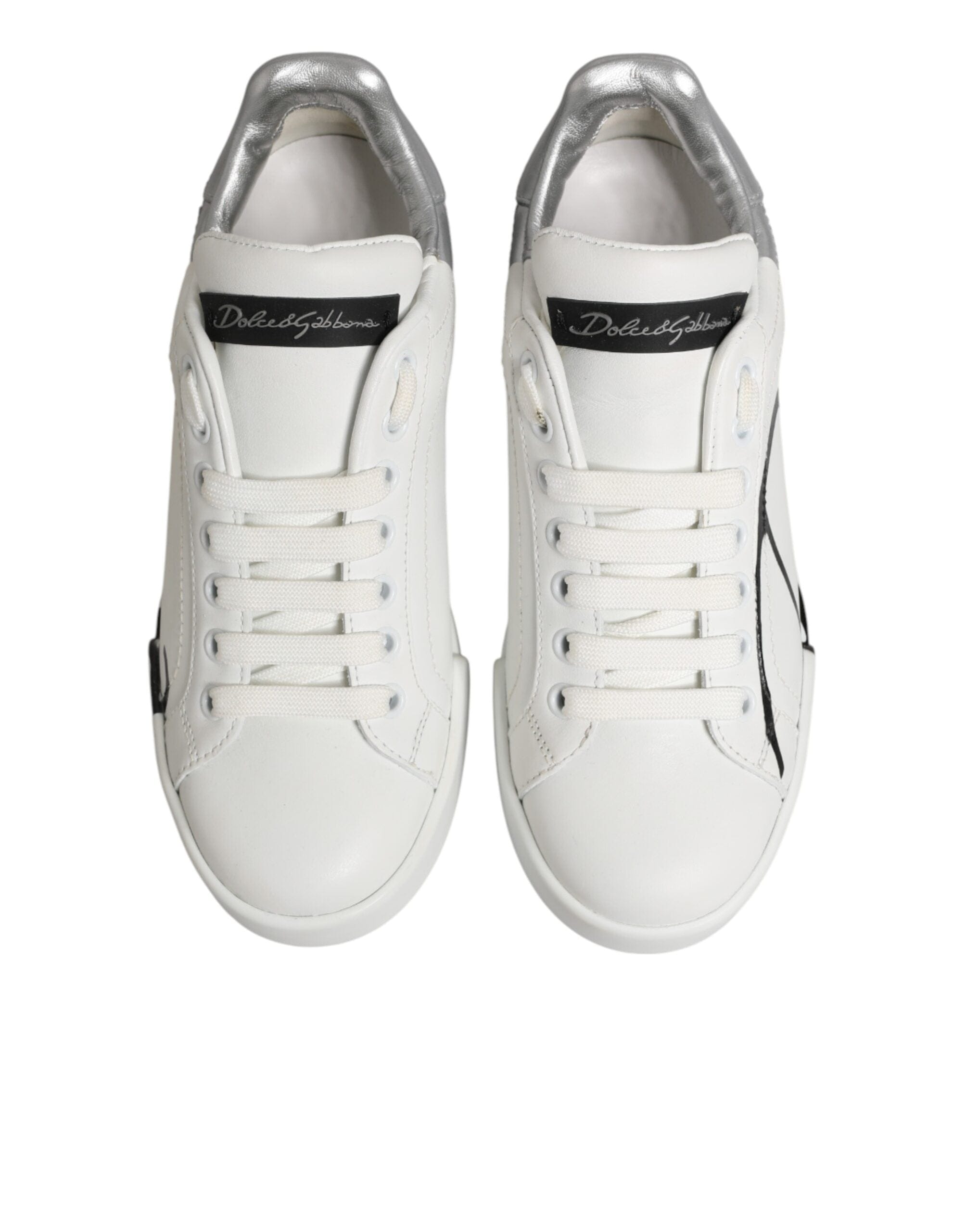 Dolce & Gabbana White Gray Low Top Leather Sneaker Shoes