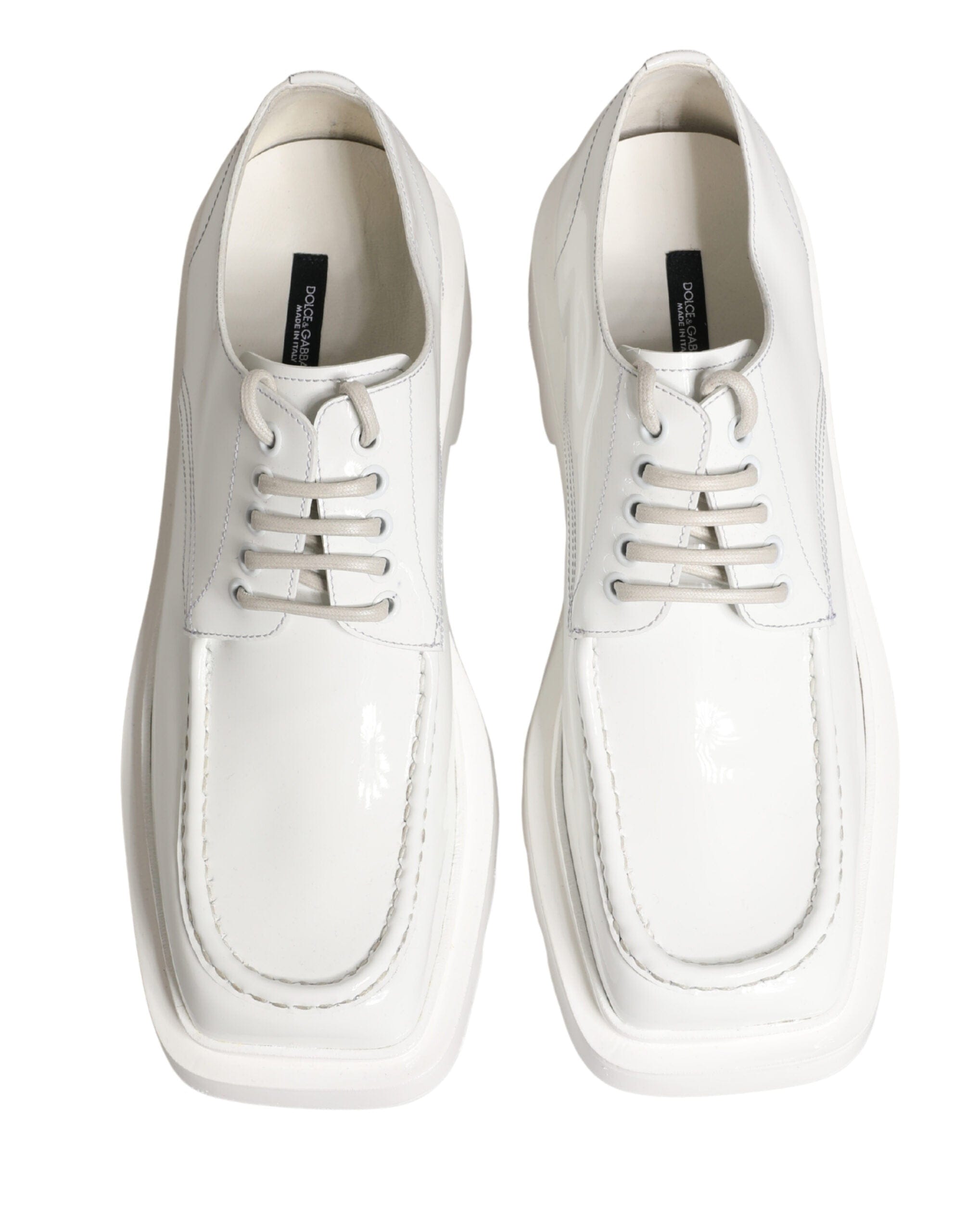 Dolce & Gabbana Zapatos Derby de cuero blanco con suela gruesa