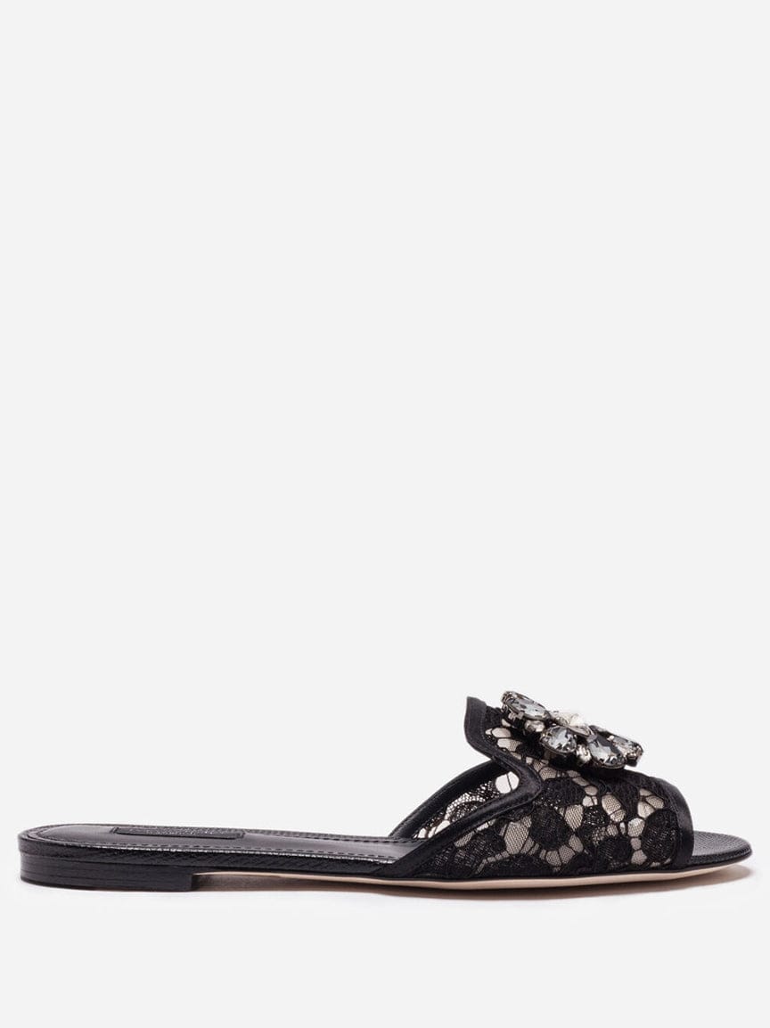 Dolce & Gabbana Bianca Crystal-Embellished Lace Sandals