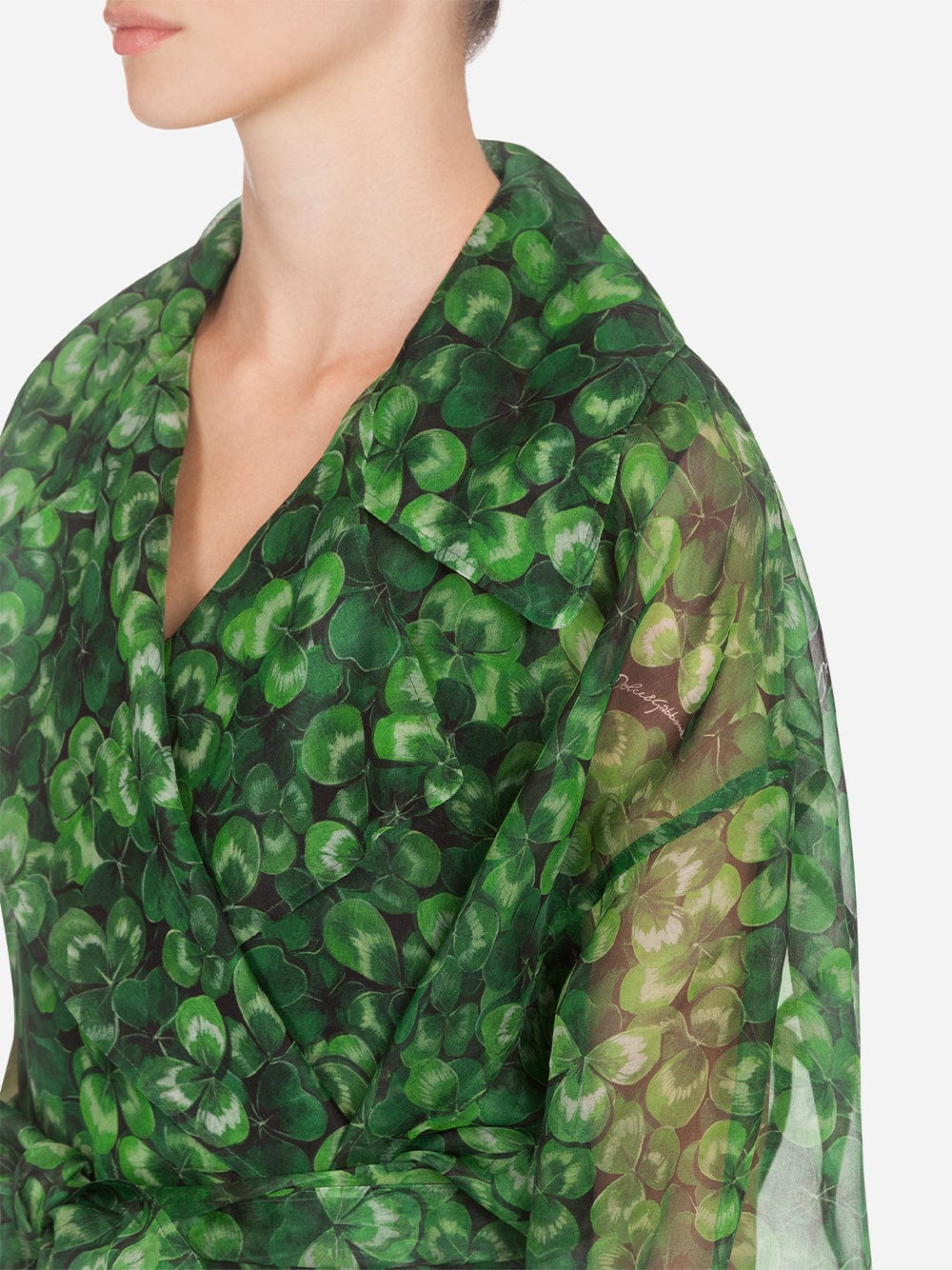 Dolce & Gabbana Clover Leaf Print Organza Trench Coat
