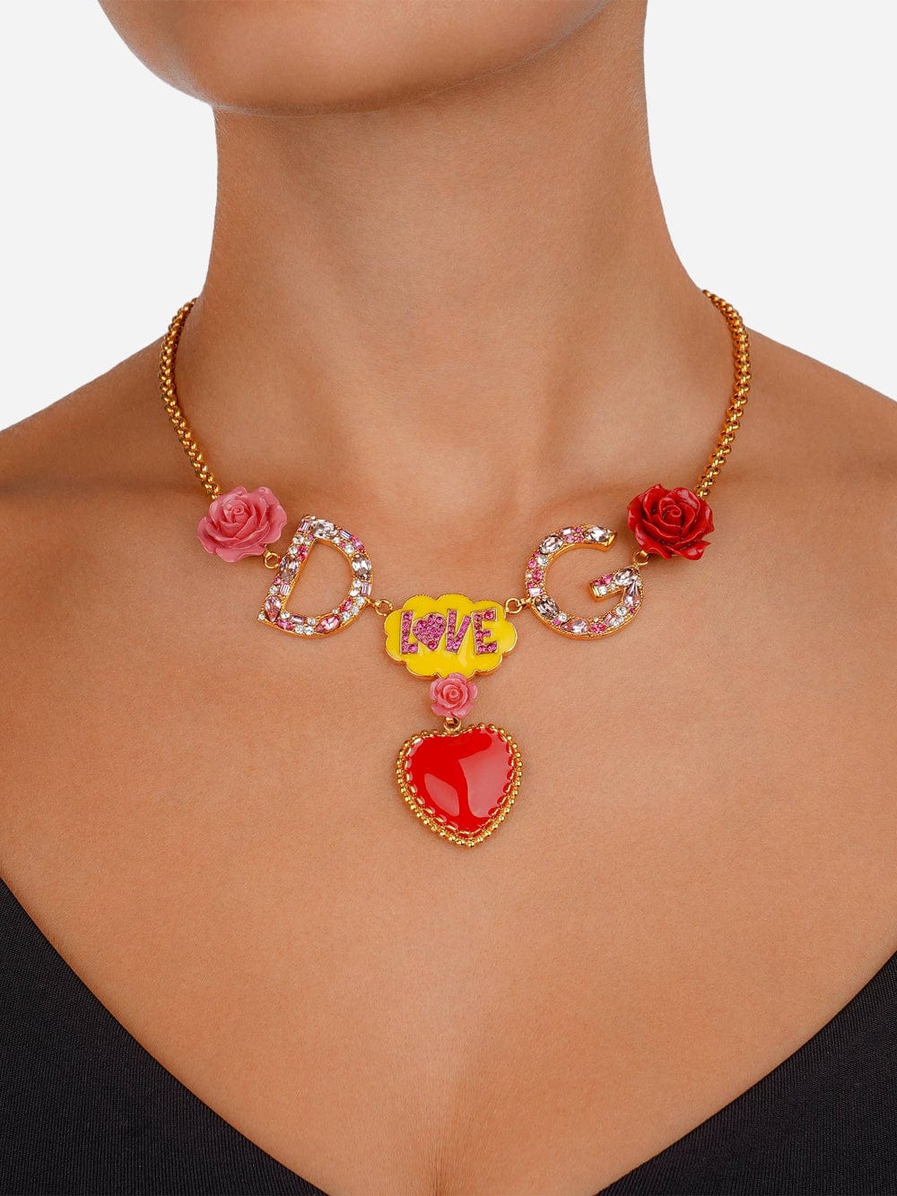 Dolce & Gabbana Crystal Logo Embellished Charm Necklace