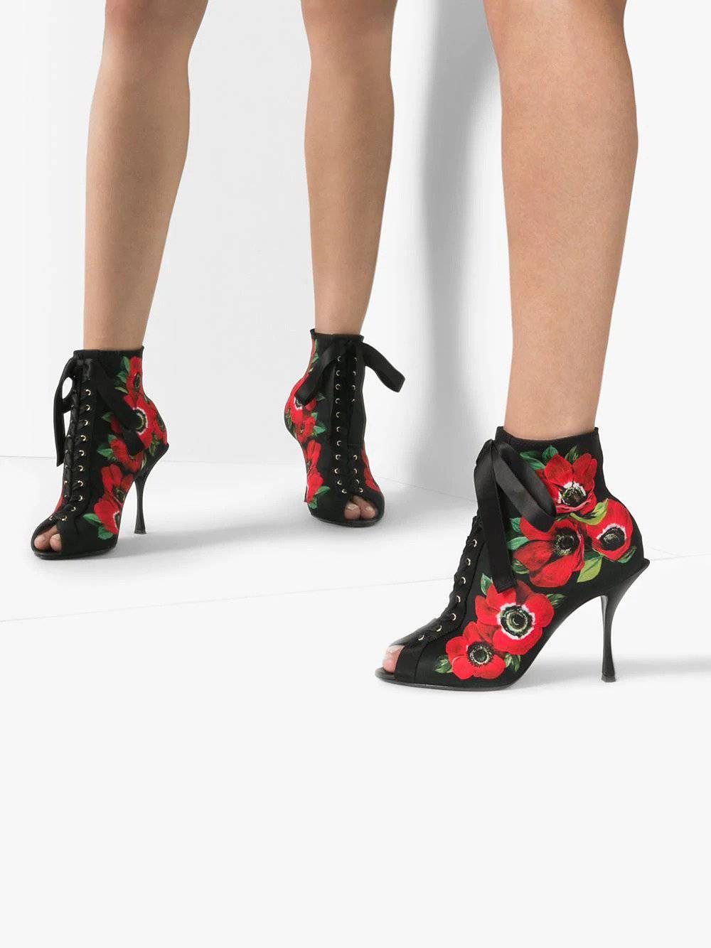 Dolce & Gabbana Floral-Print Jersey Ankle Boots